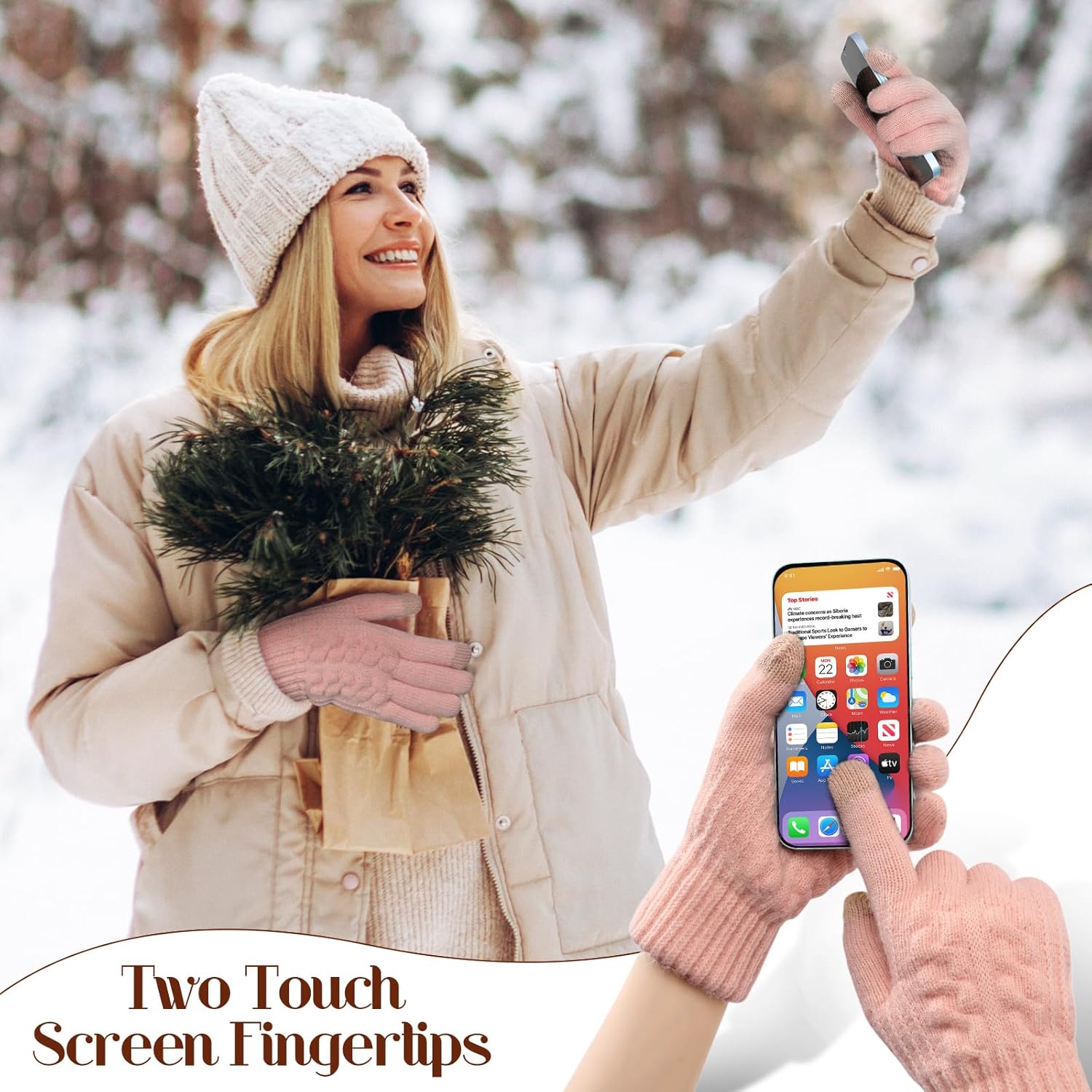 Tavaleu Womens Winter Gloves - Touch Screen Gloves with Thermal Dual-Layer Lining, Warm Fleece gloves for Cold Weather - Image 6