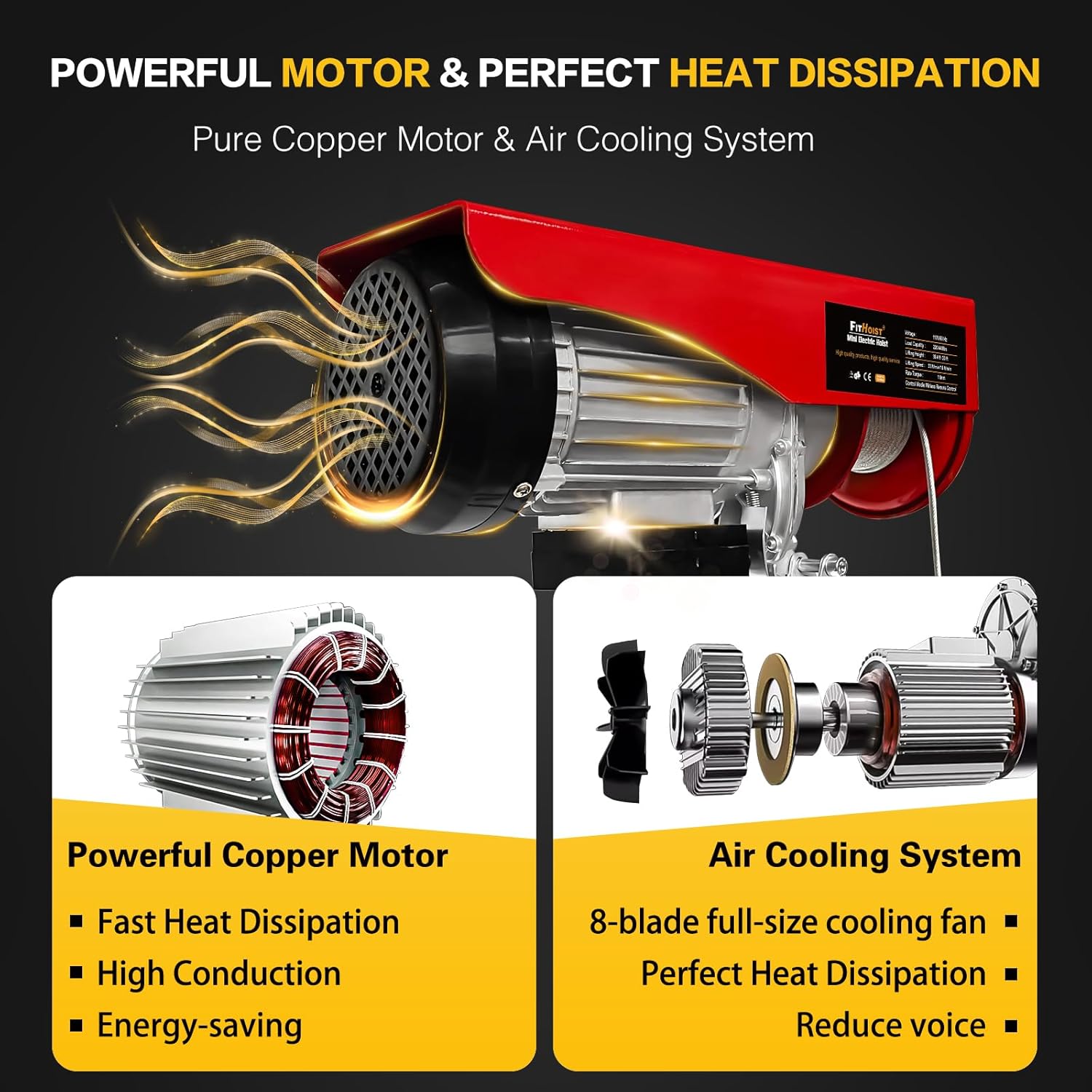 Electric Hoist,440lbs 120V Winch with 262ft Wireless Remote Control,Electric Winch Single/Double Slings with Emergency Stop,110V Lift Hoist for Factories,Warehouses,Construction Site