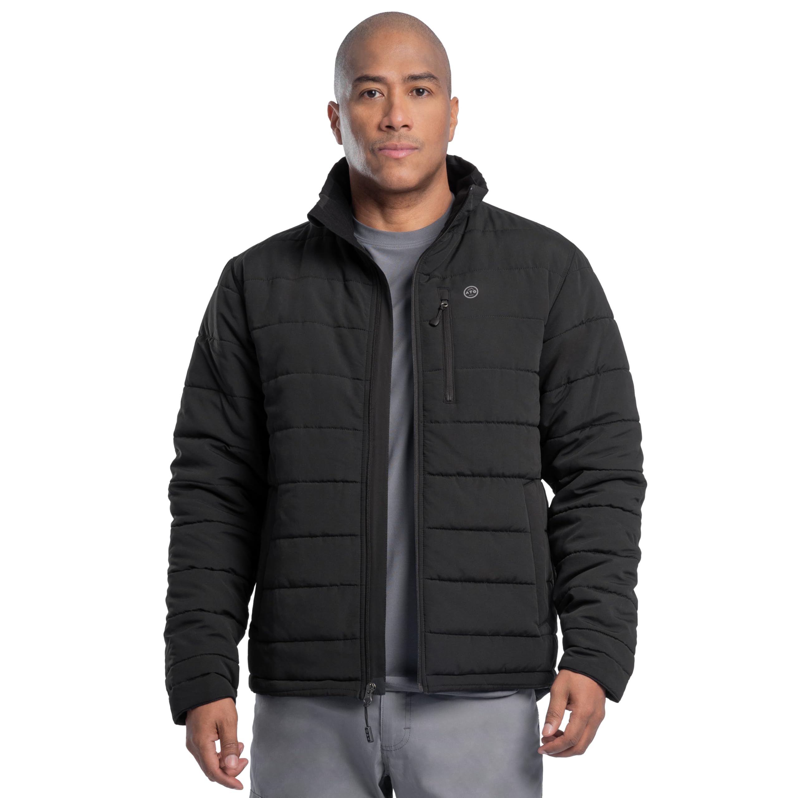 ATG by Wrangler Men's Mock Neck Quilted Jacket, Black, M