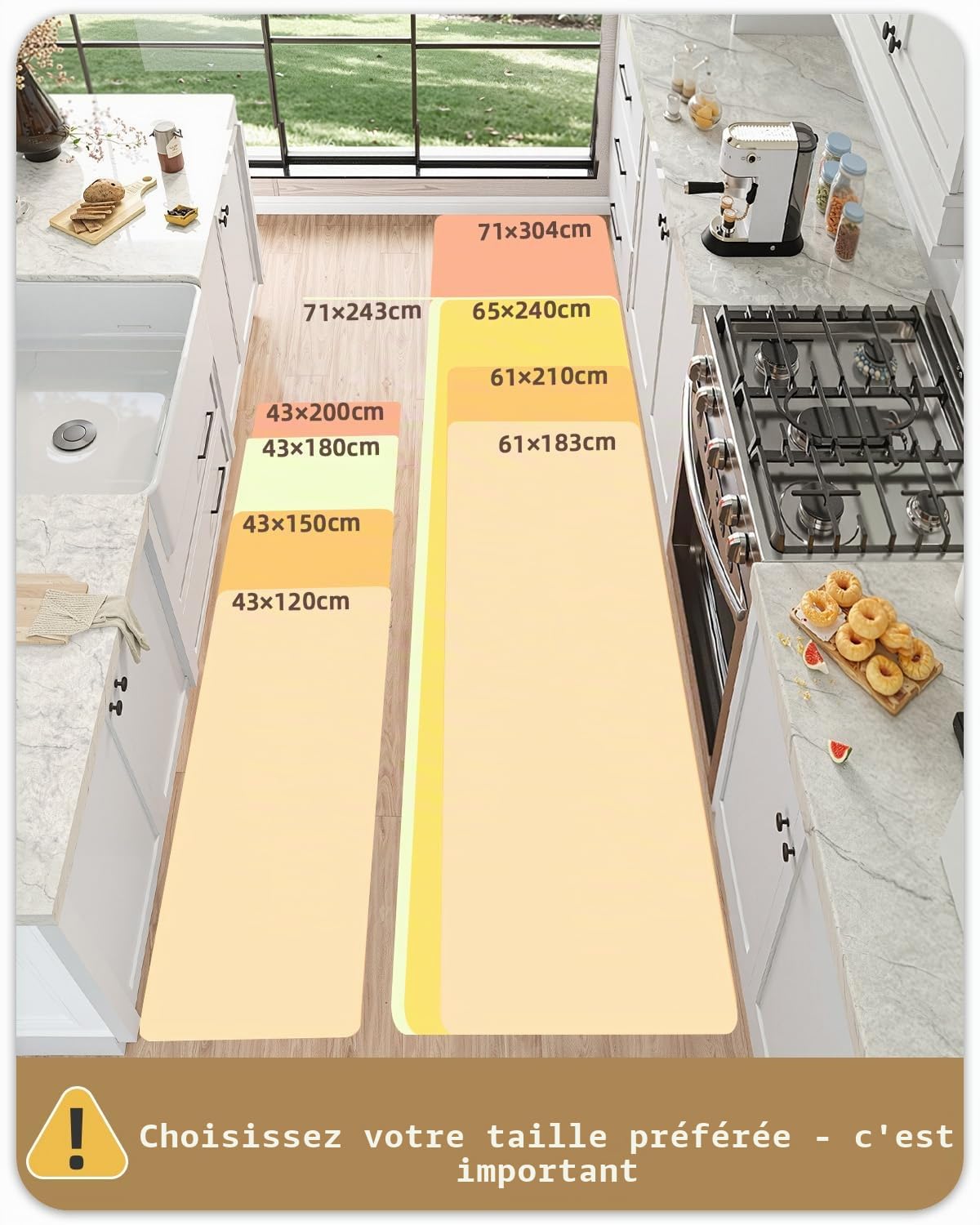COLOR&GEOMETRY Tapis de Cuisine Antidérapant Lavable 43x120cm, 4mm Mince Tissé Caoutchouc Soutenu Tapis de Cuisine Runner, Absorbent Facile à Nettoyer Tapis de Sol pour Devant l'évier, Couloir, Beige