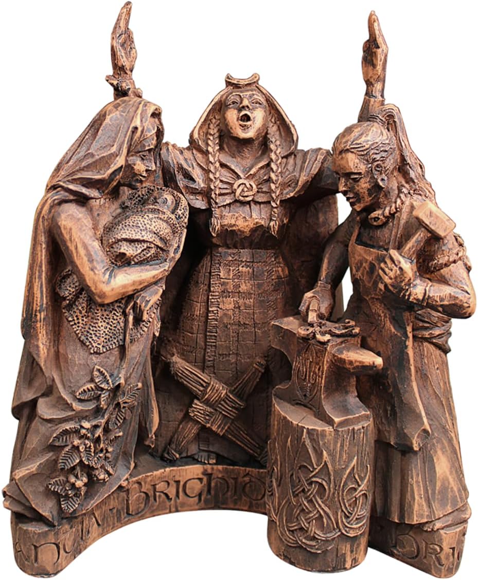 Brigid Statue - Wiccan Altar & Home Decor- Celtic Pagan Goddess of Fire, Hearth, Healing, Smithing and Poetry Figurine (Wood Finish)