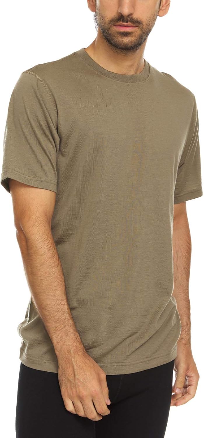 100% Merino Wool Men's Lightweight T-Shirt - Crew Neck Short Sleeve Shirt