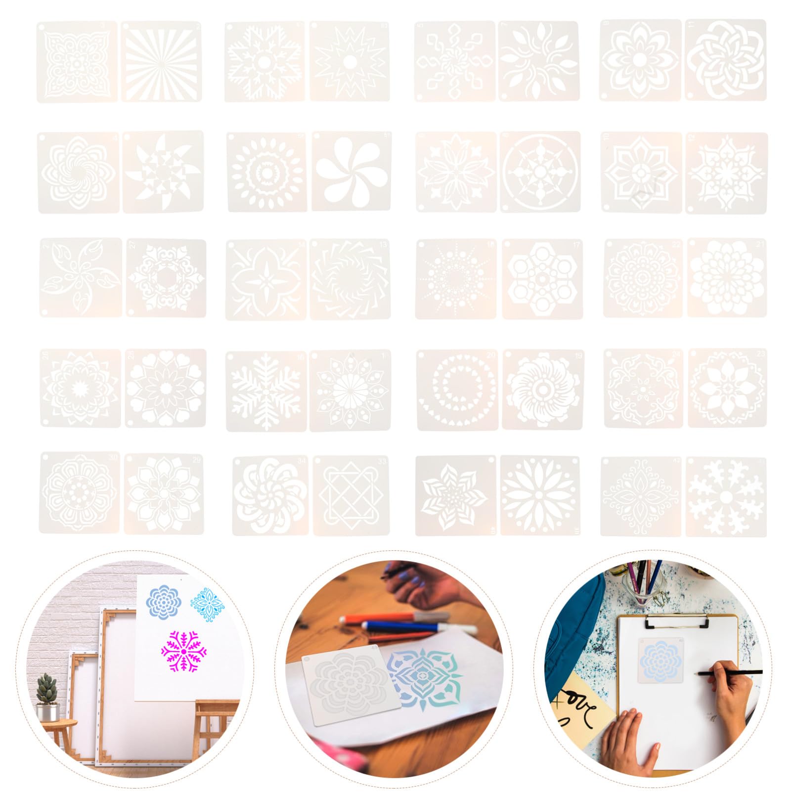 2 Set Mandala Template Stencil Pittura Artigianato Scrapbook Mandala Stencil Mandala Lascia Disegno Modello Plastica Bianco 56 Pezzi * 2