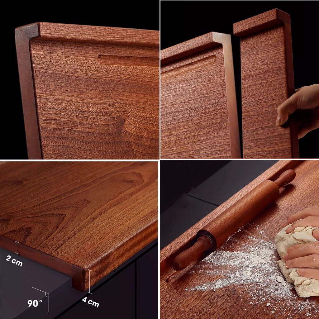 Tabla grande de madera para amasar con labio, tabla de cortar reversible para bloque de carnicero, ideal para picar verduras, frutas, pastelería, queso y carne, acabado crudo de 70 cm