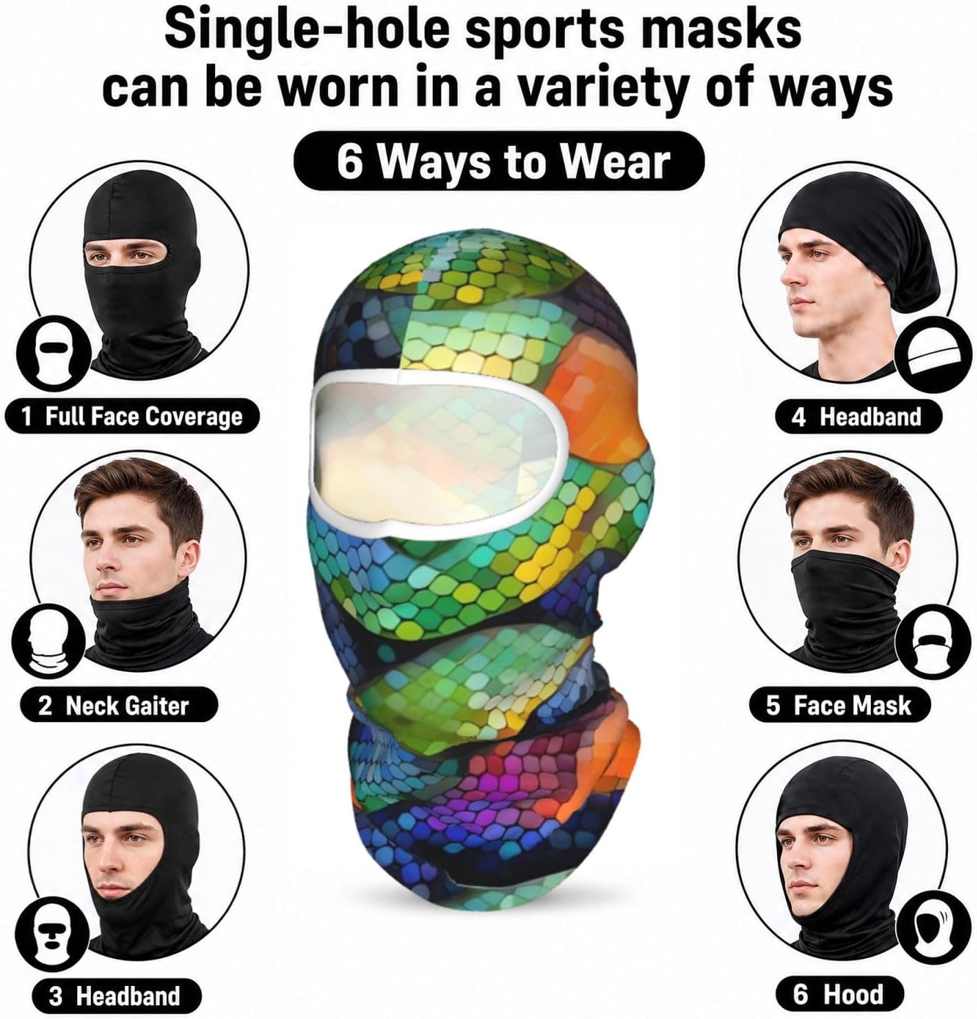 Rainbow Fish Scale Balaclava Ski Mask for Men Women Full Face Mask Breathable Head Cover for Outdoor