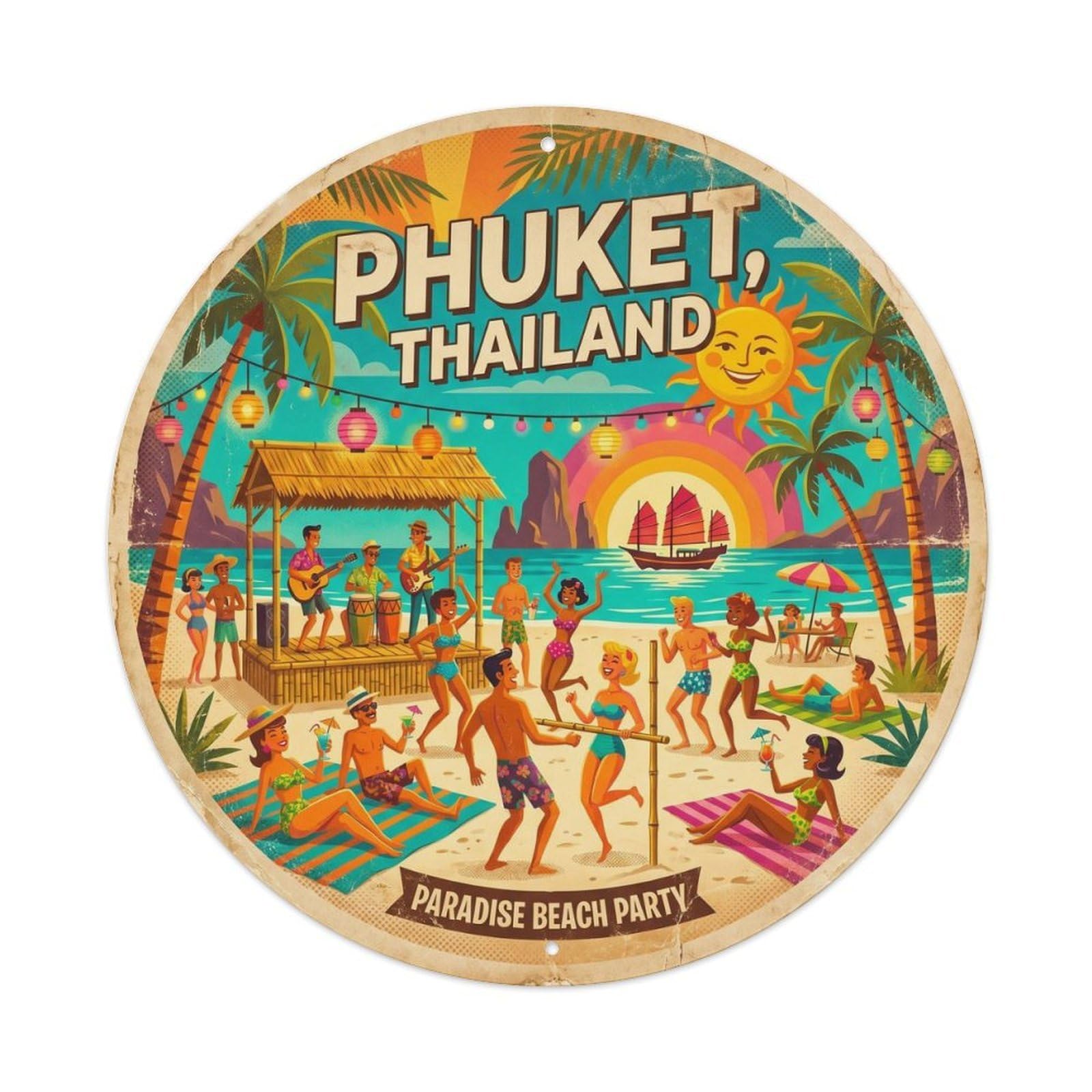 Yrnq 8X8inch Vintage Style Phuket Paradise Beach Tropical Coastal Viewpoint Metal Tin Sign