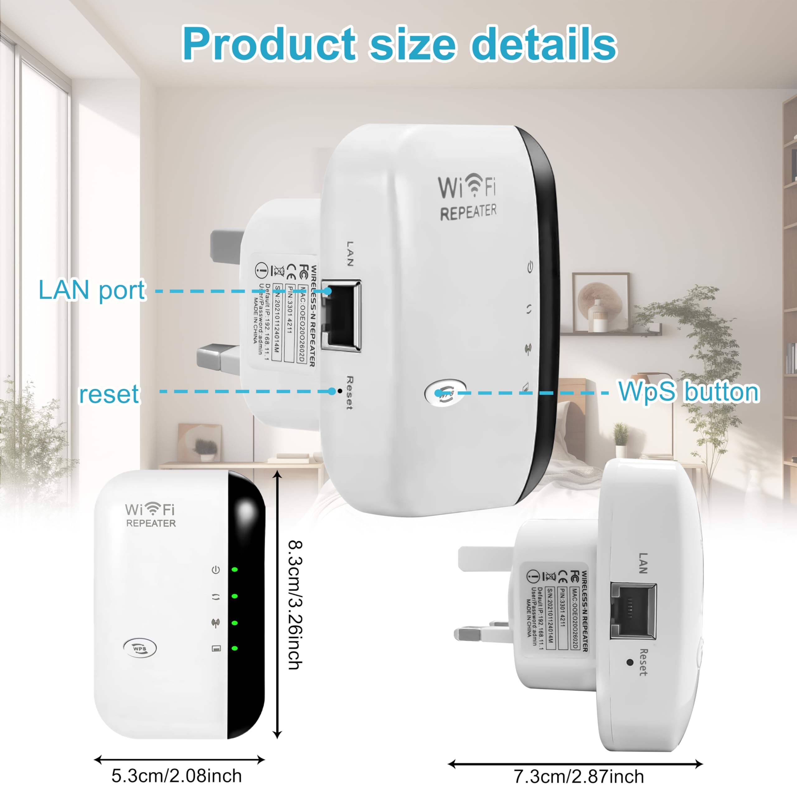 WiFi Extender Booster,WiFi Signal Booster,Internet Coverage Up to 3000 Sq.Ft! Works with 45+ Devices & Features Easy Setup,2.4GHz Band WiFi Extender, and LAN Port (White)