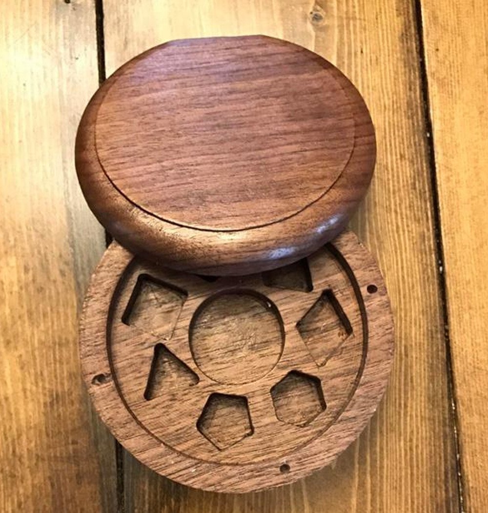 Polyhedral Dice Box Made of Walnut Wood for Dungeons and Dragons (DnD) or Pathfinder RPGs