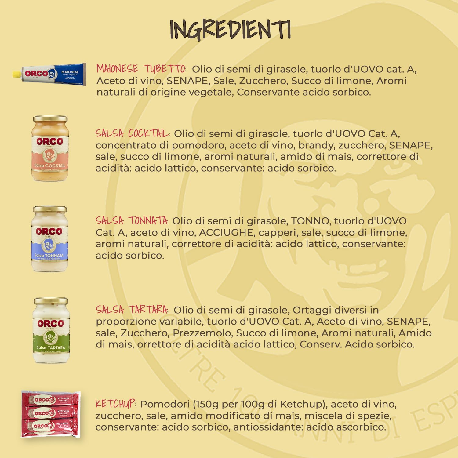 Orco, Chef Box Salse - Confezione Degustazione di varie Salse: Tonnata, Cocktail, Tartara, Ketchup, Maionese - senza Glutine