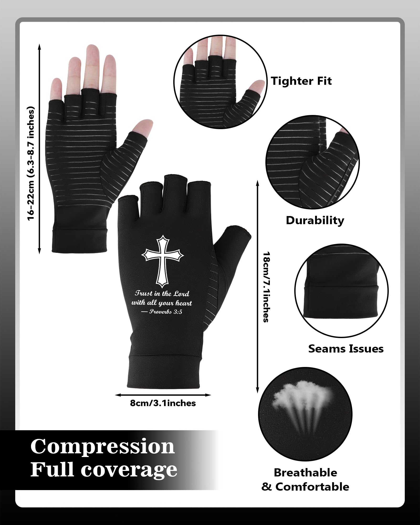 Guantes de compresión de cobre cruzado (2 pares) – Alivio de la artritis, entrenamiento y apoyo a escritura, regalo de bendición cristiana para esposa, marido, papá, mamá y amigos, Negro