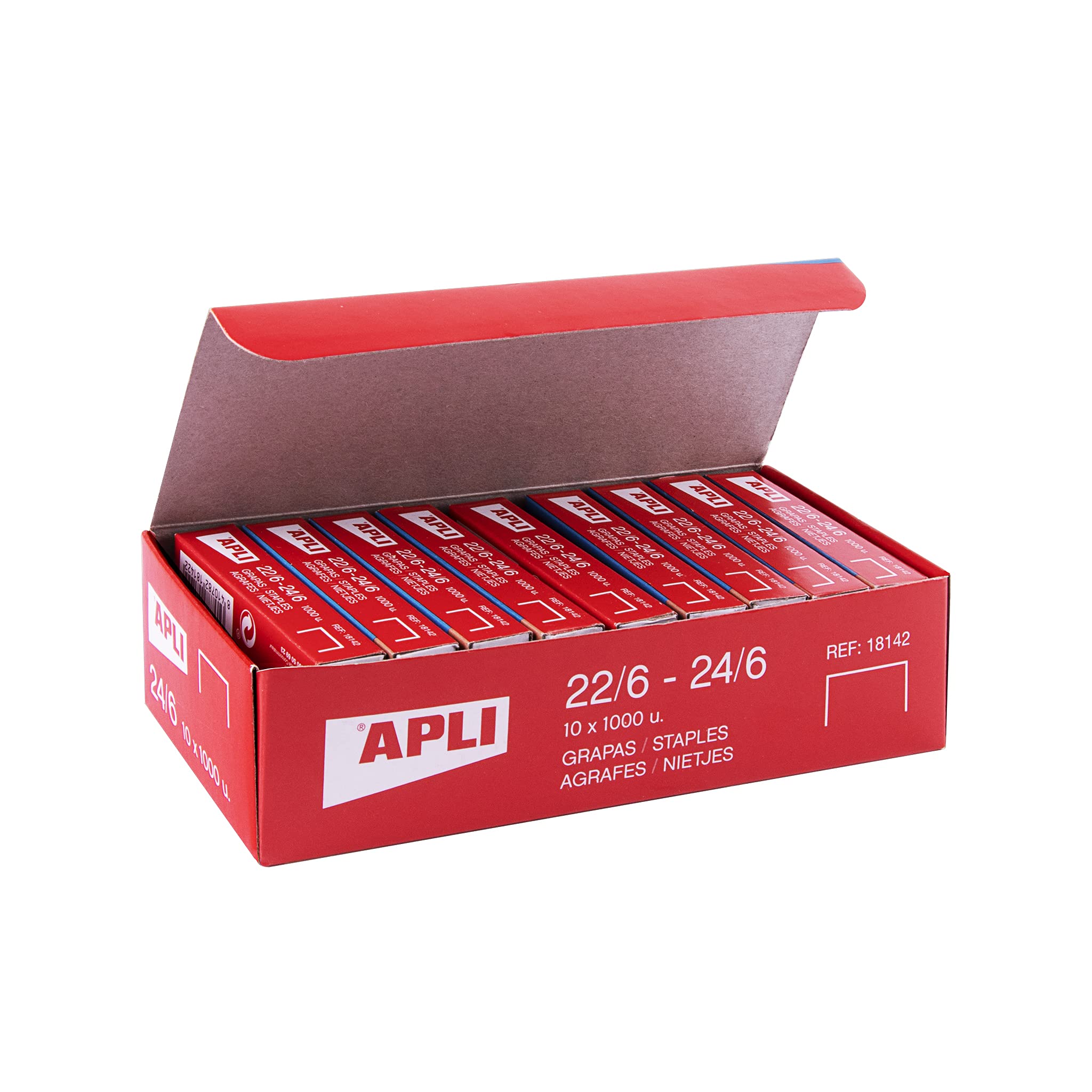 APLI 18964 - Pack de 10.000 grapas de cobre galvanizadas no. 22/6-24/6-10 cajitas de 1000 grapas