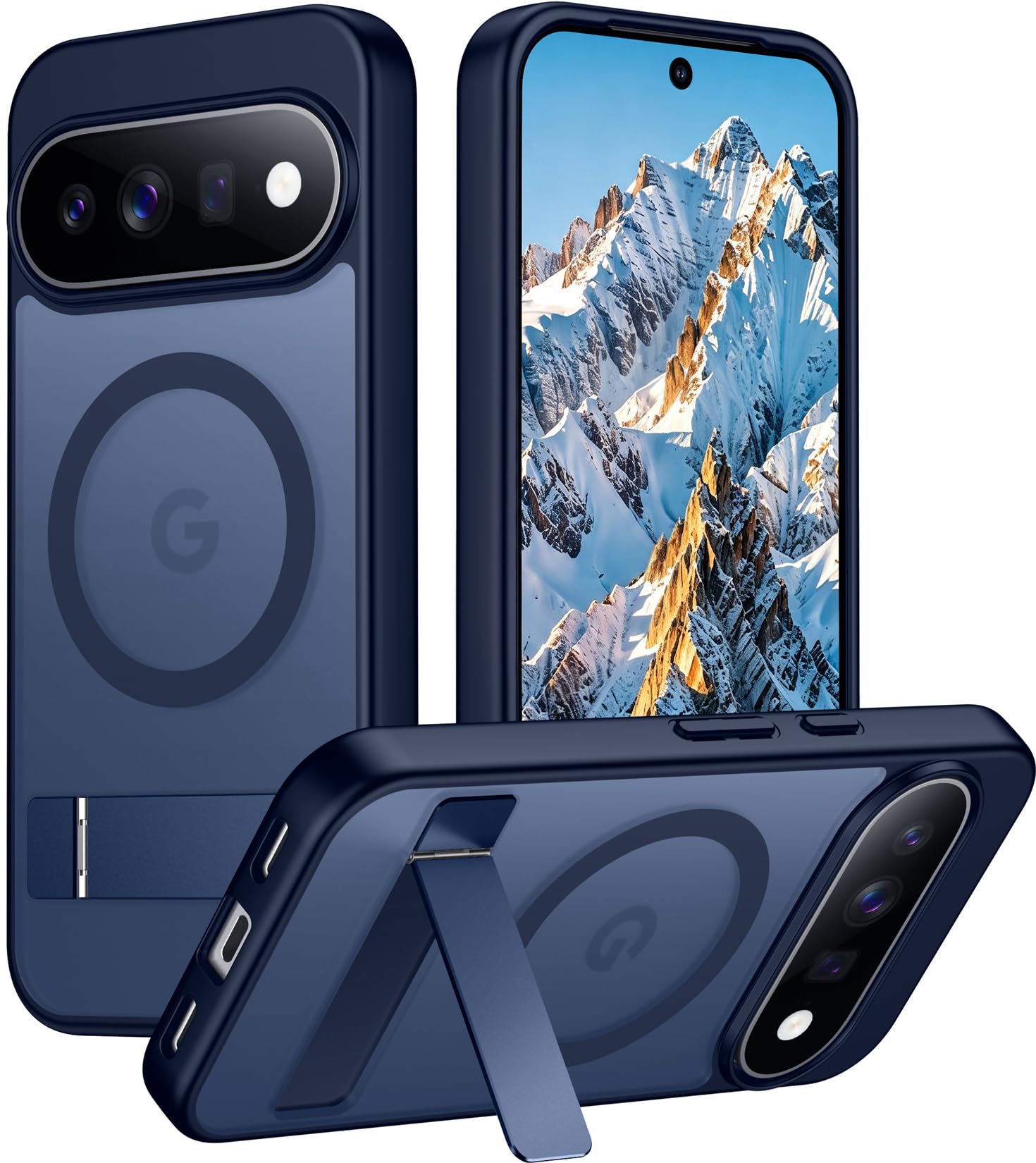 Temdan Designed for Google Pixel 11 Pro XL Case 2026, [Built-in Invisible Kickstand][Compatible with MagSafe][Military Grade Shockproof] Slim Translucent Matte Phone Case-Blue