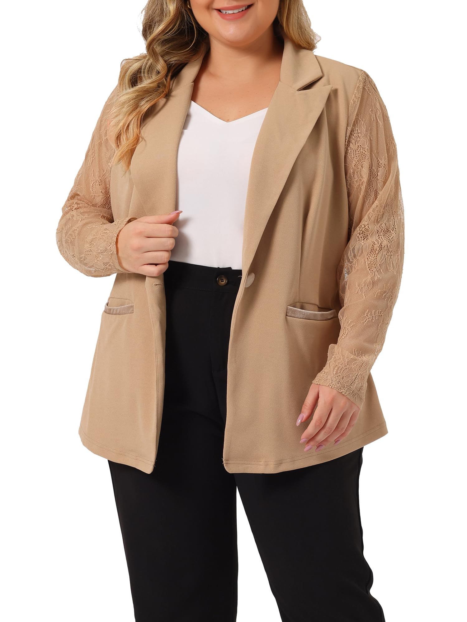 Plus Size Blazers for Women Work Jackets Notch Lapel Lace Front Blazer Jackets