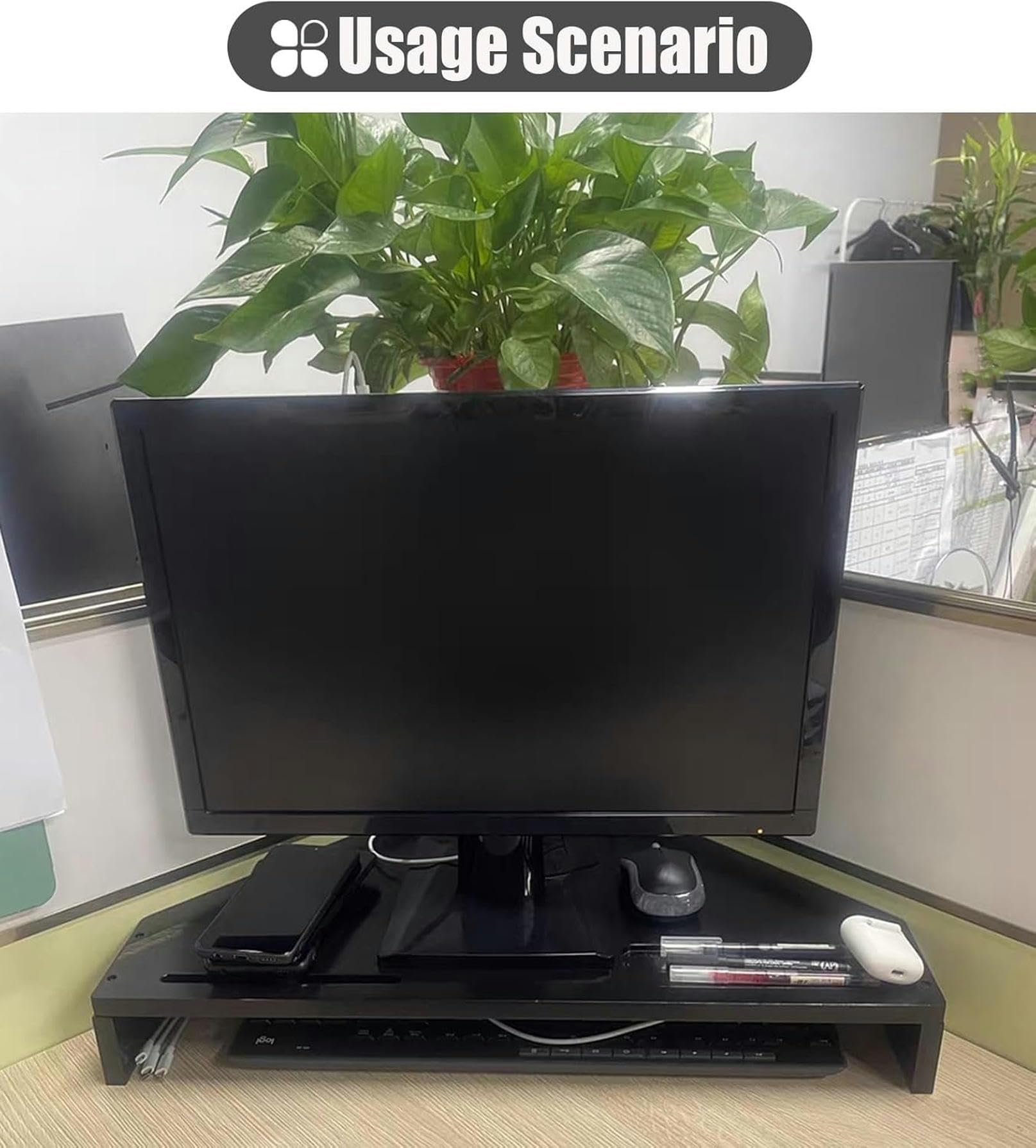 Supporto per Monitor Triangolare in Legno massello, Supporto per Monitor da scrivania, Ripiani angolari per Laptop salvaspazio, Supporti per schermi di Computer per Sale riunioni domestiche