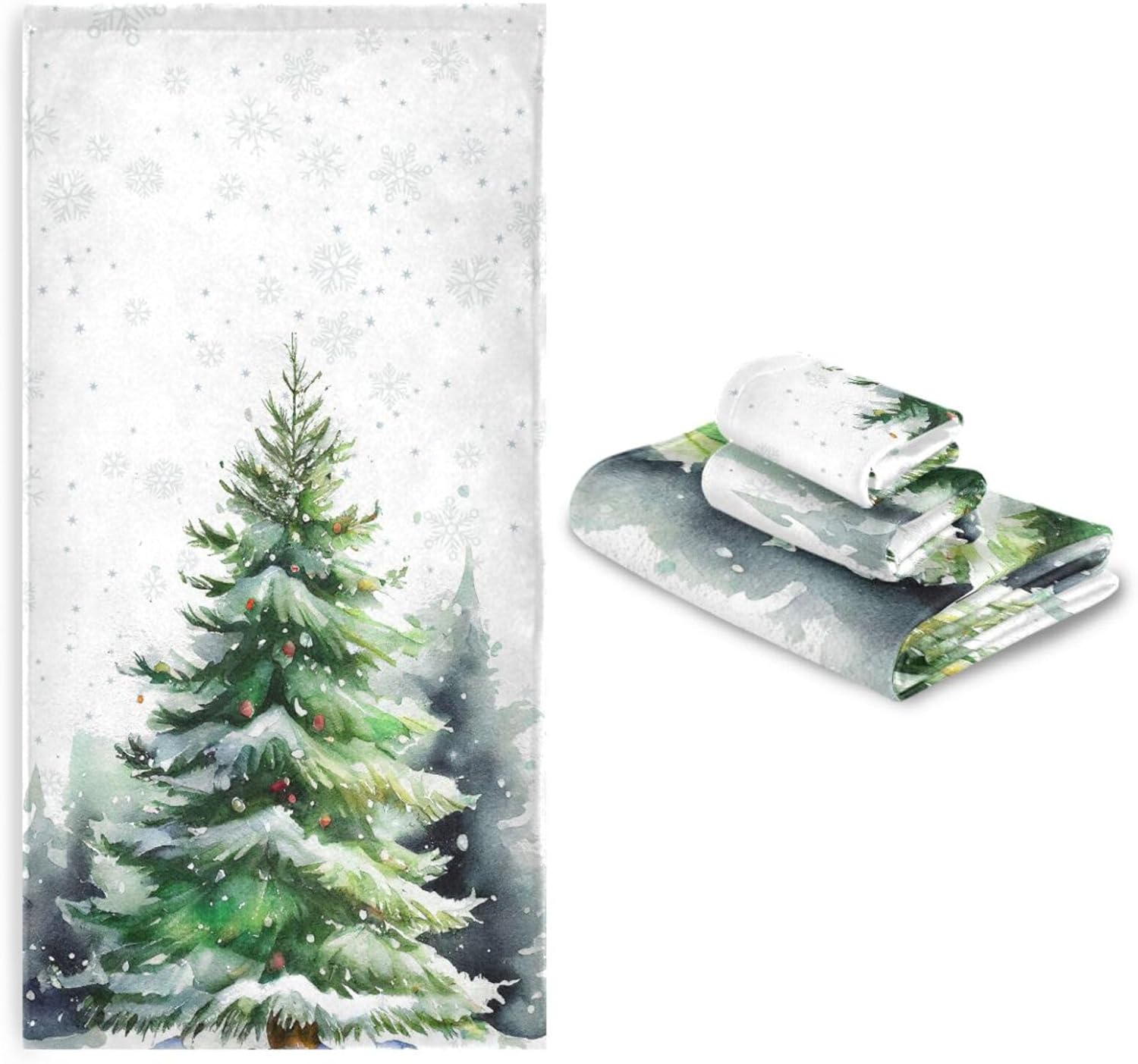 Pfrewn Christmas Winter Towels Set of 3 Rustic Christmas Tree with Snowflakes Bathroom Towel Soft Absorbent Bath Hand Towels Washcloth Guest Towel Sets Xmas Holiday Decor