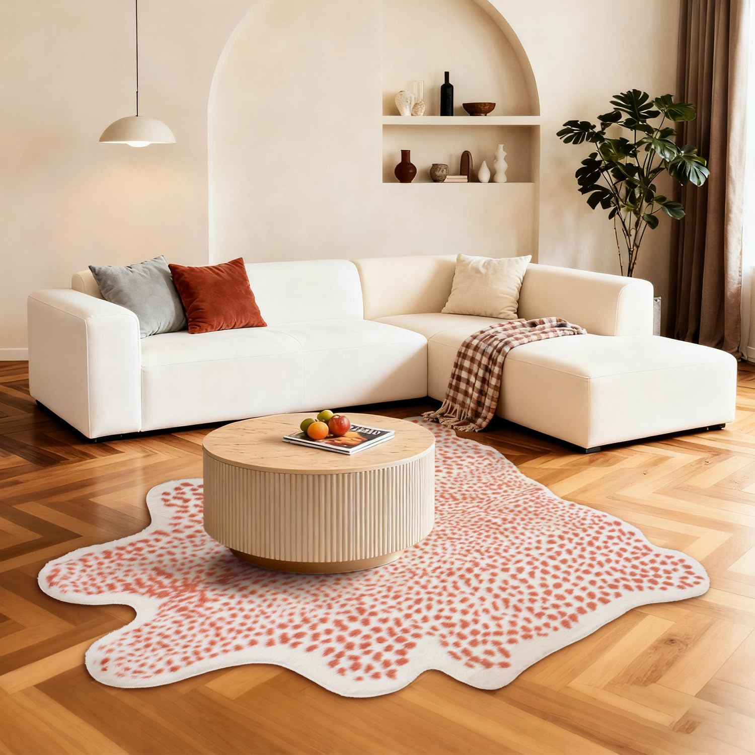 Leopard Rug Cheetah Print Area Rug 6.5'x5.2' Pink Washable Faux Cowhide Animal Print Rug for Living Room Bedroom Home Decor