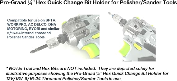 1/4 Hex Shank Converter, Quick Change Bit Holder Adapter for 5/16-24 Internal Threaded Polisher Sander Buffer Tools, Upgrade Accessory for SPTA, WORKPRO & Similar 5/16-24 Threaded Tools