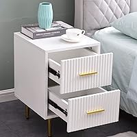 Vista 3 de Mesita de Noche MDF pequeña mesita de noche nórdica de lujo delgada con 2 cajones y asas de metal, corredores para dormitorio, sofá, mesa auxiliar