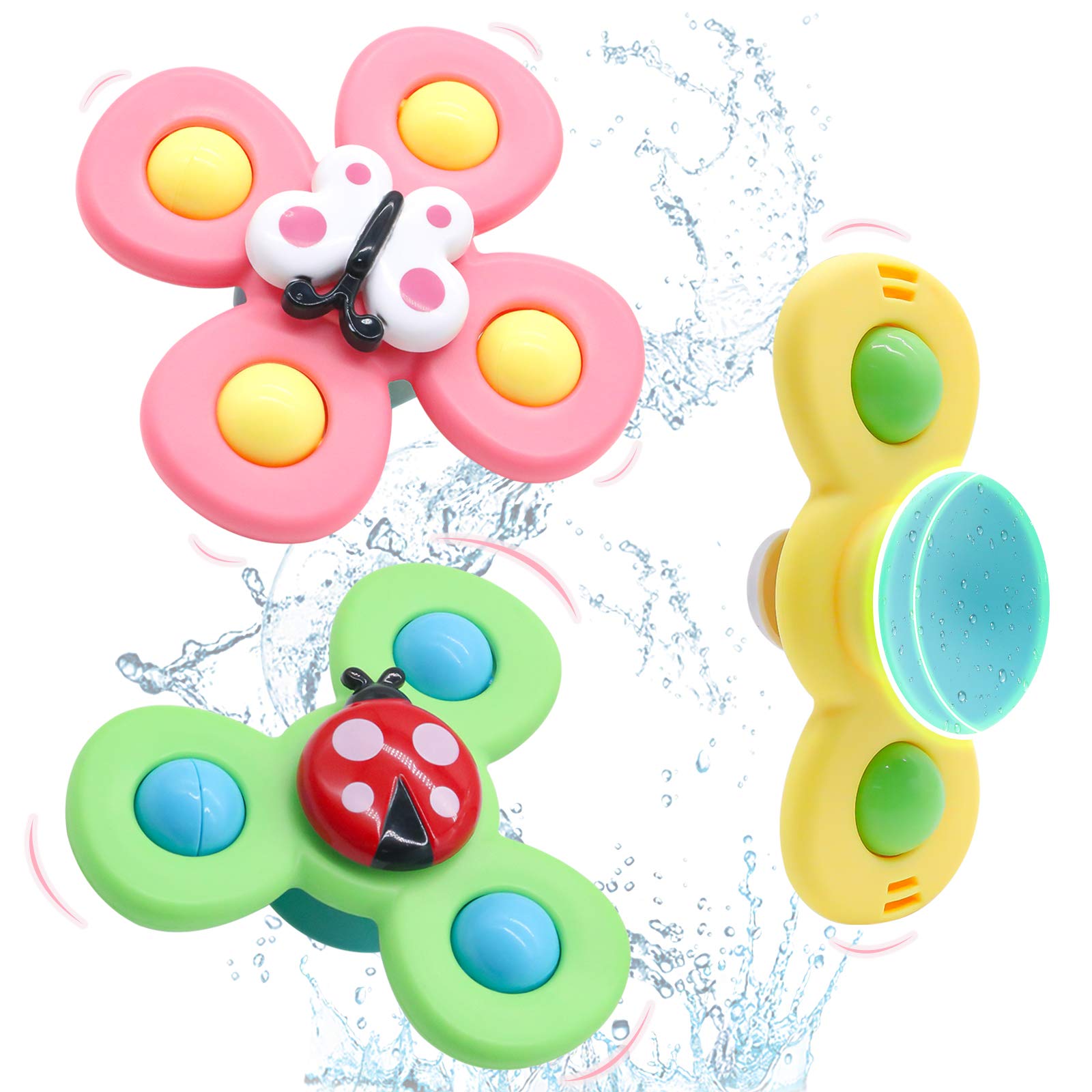 EQAWULI Learning Toys, 3PCS Suction Cup Spinner Toy for High Chair, Glass, Wall Mount Baby Bath Toys, Toddler Toys Colorful Animal Toy Puzzle Table Sucker Gameplay Safe Interesting for Kid Girl Boy