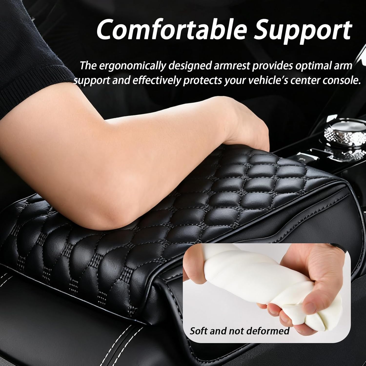 Car Center Console Cover for Maserati Levante/Grecale SUV Modena/S/GTS/Trofeo, Thick Armrest Cushion Pad with Side Storage Pockets, Center Console Protector, Arm Rest Cover