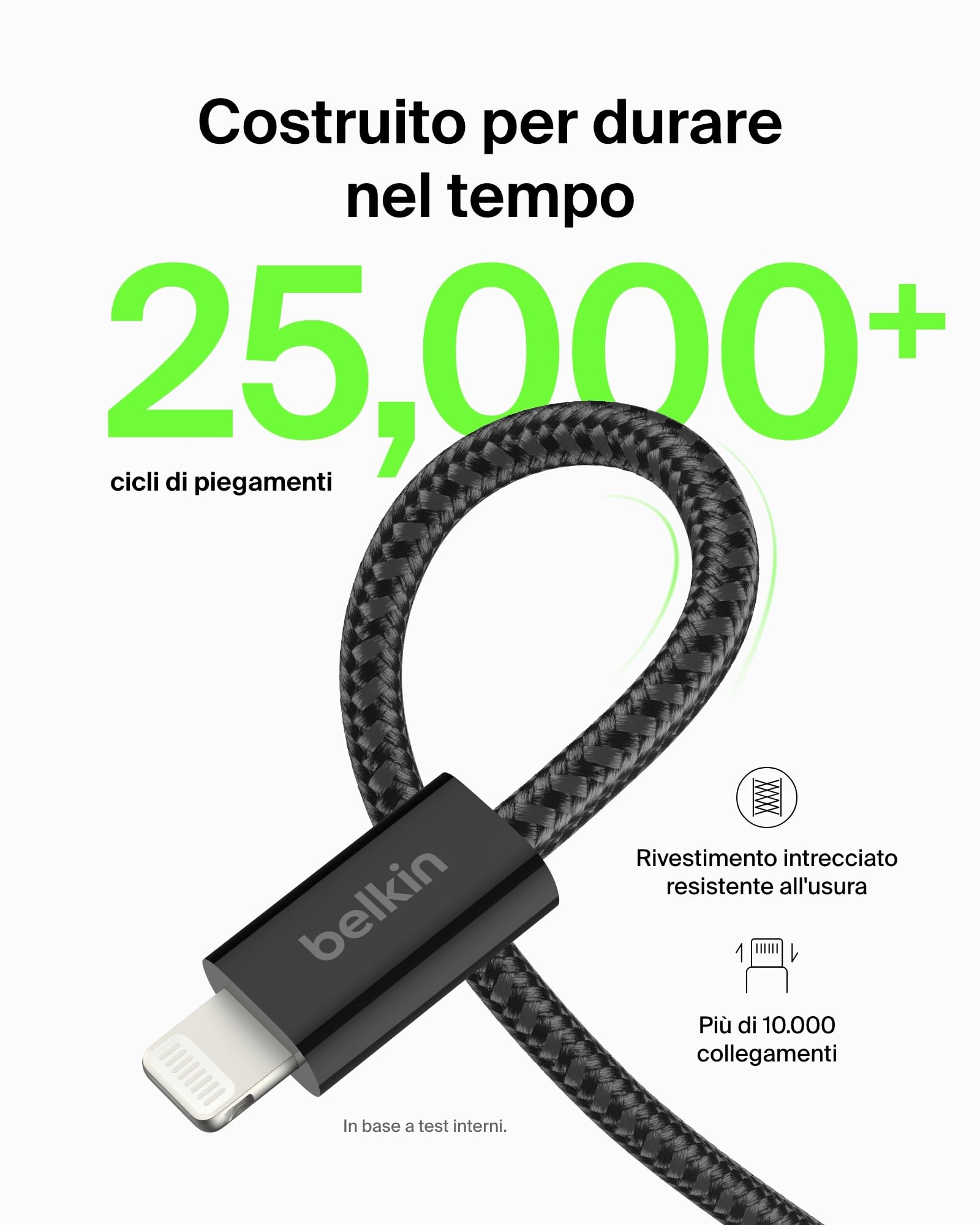 Belkin Confezione da 2 cavi intrecciati USB-A con connettore Lightning da 1,5 m, cavo flessibile per ricarica rapida, cavo Lightning per iPhone 14 e precedenti, iPad 9a gen. e AirPods, nero