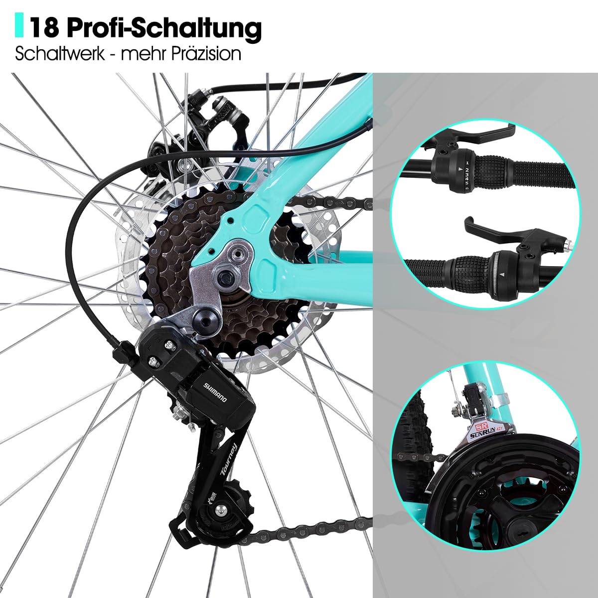 HILAND VTT Femme 27,5 Pouces, Cadre en Aluminium, VTT 18 Vitesses pour Femme et Fille, Doubles Freins à Disque, Fourche Suspendue, Vert Menthe