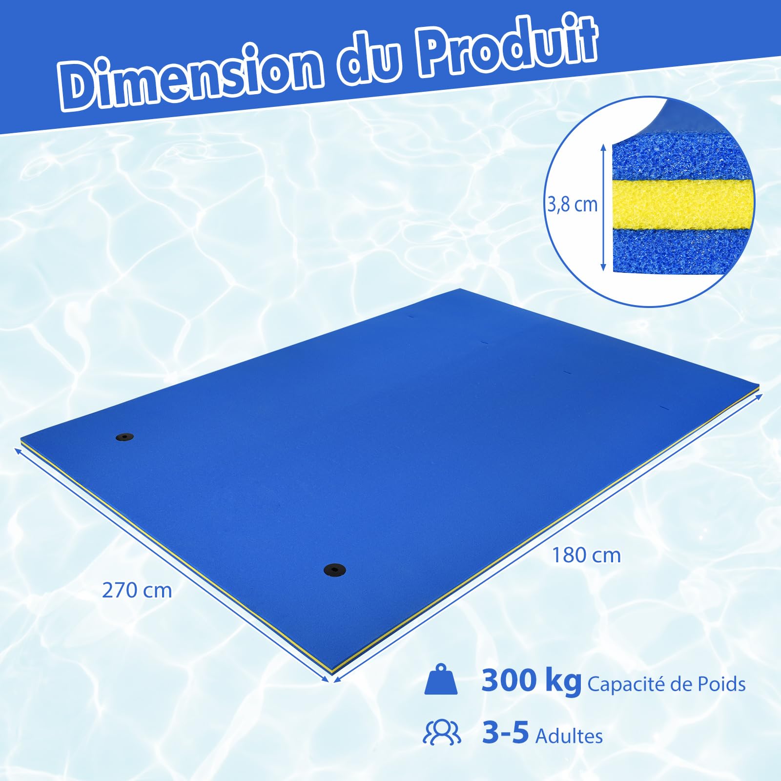 GYMAX Tapis Flottant en Mousse XPE, Matelas d'eau (Bleu)