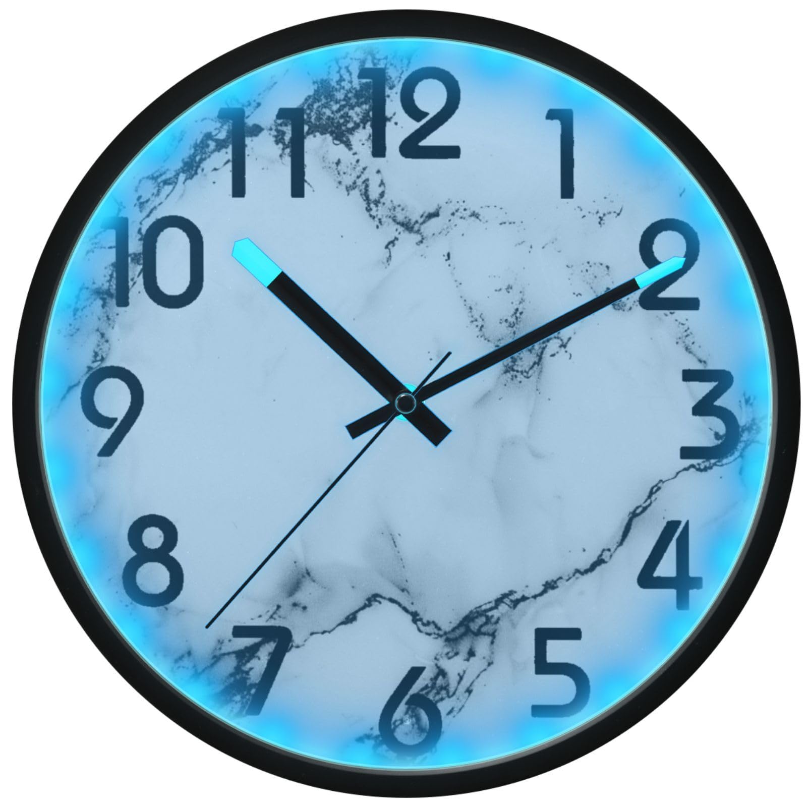 Horloge murale LED 30,5 cm effet marbre blanc à piles avec contrôle sonore
