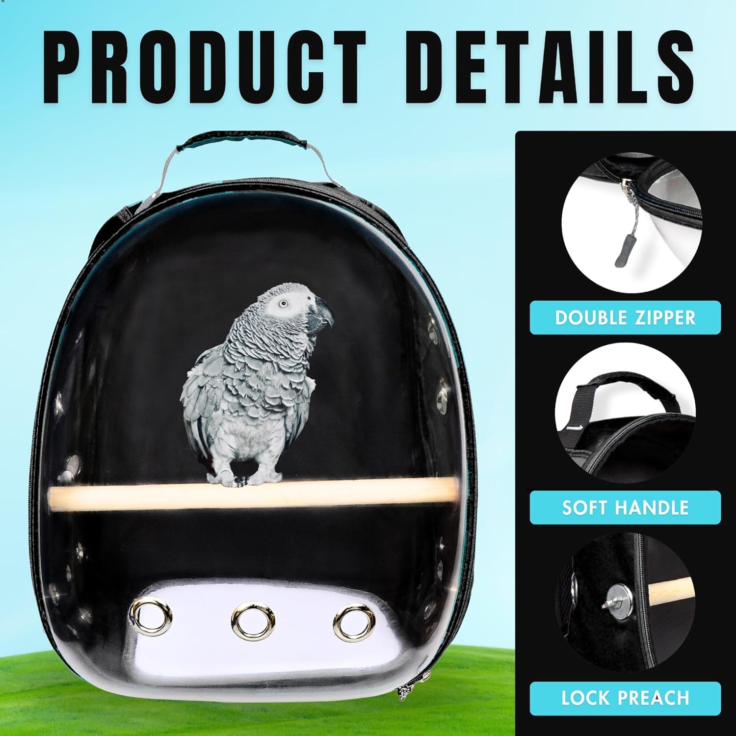 Killerwhale Astro Transparent Bird Carrier Backpacks Capsule Breathable Airline-Approved, Ventilated Bag for Travel, Hiking and Outdoor for Birds Puppies & Cats 1