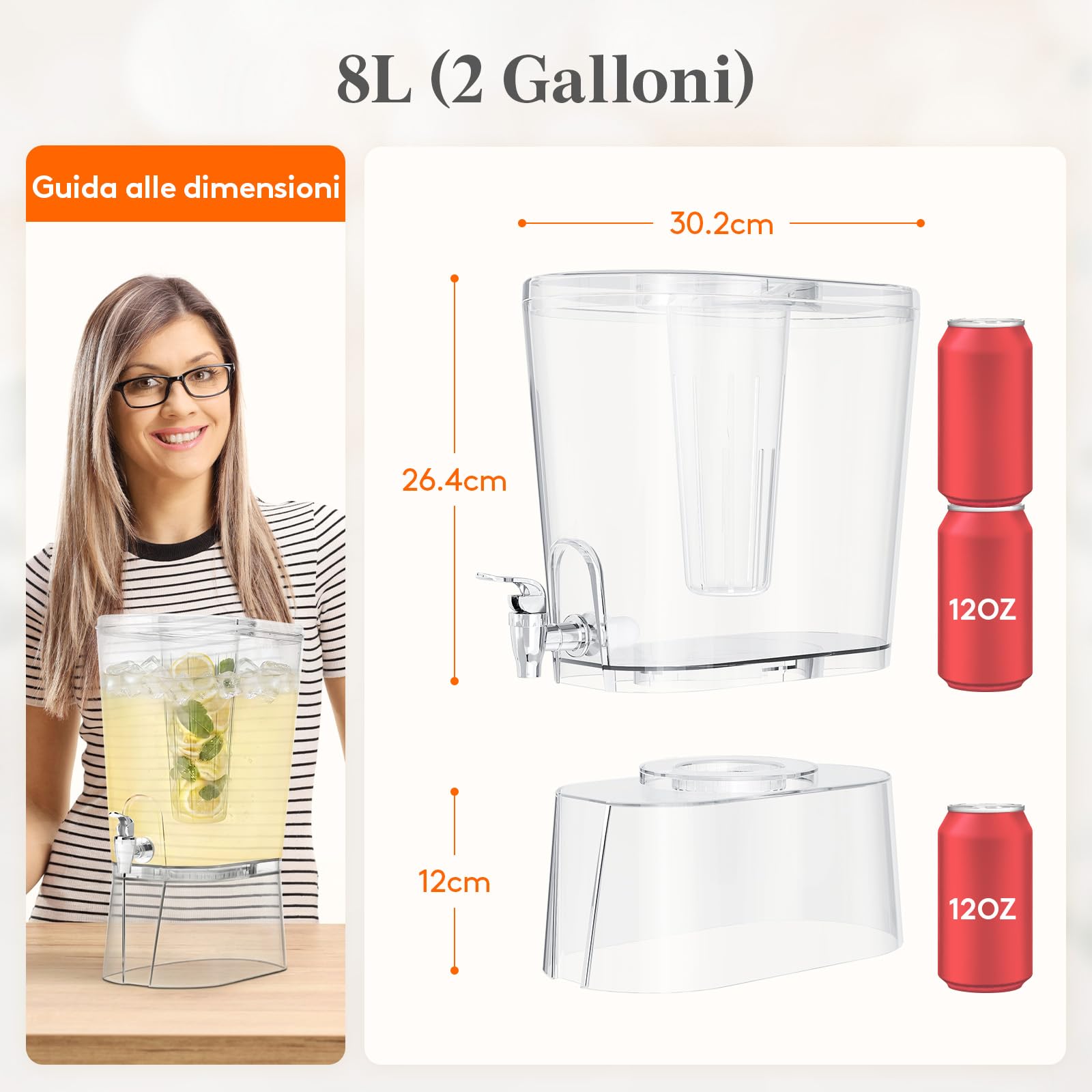 Lifewit 8L Grande Dispenser Bevande con Rubinetto, Dispenser Acqua con Filtro e Cartelli Cancellabili, Distributore Bevande in Plastica per Cocktail, Succhi, Limonata, 30 x 38 cm, Set di 2