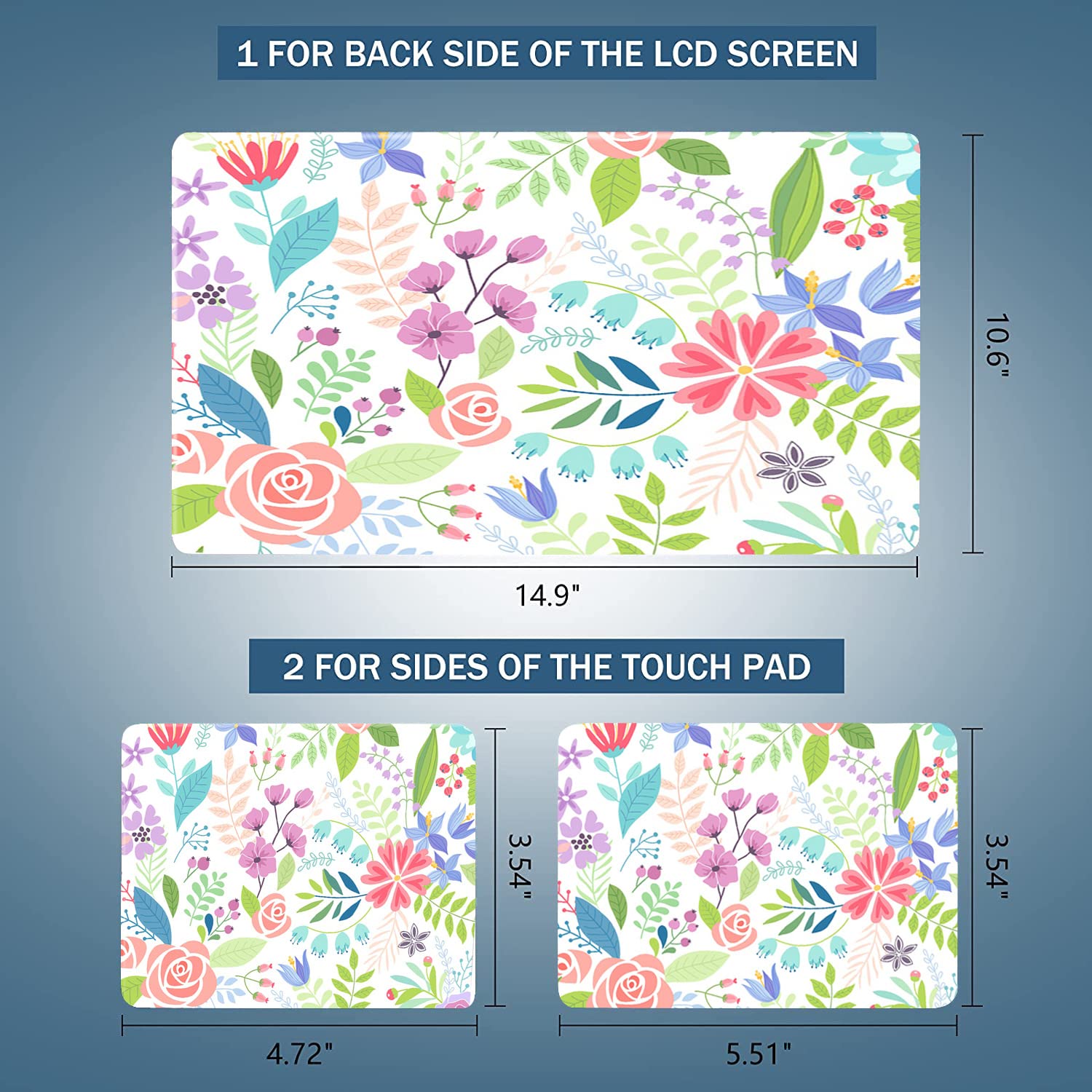 Adesivo universale per netbook, riutilizzabile, per notebook, con motivo floreale, motivo: fiori e foglie