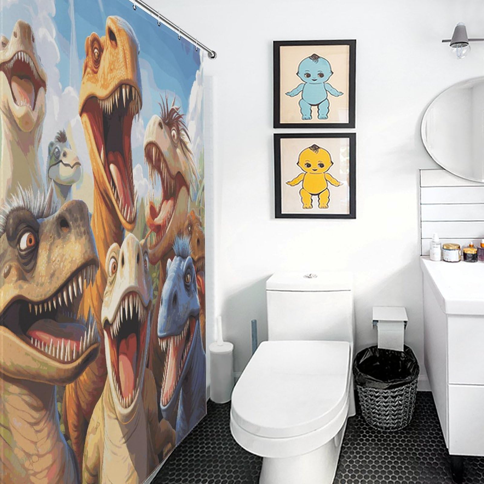 Rideau de douche imperméable dinosaure 183x183 cm avec 12 crochets anti-moisissure