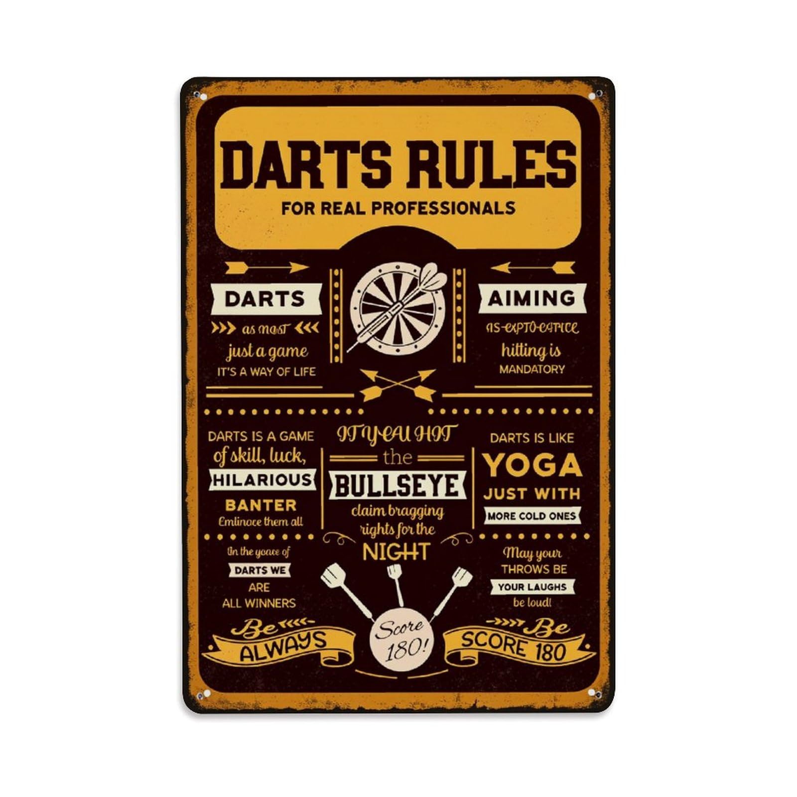 Enderetf Vintage Darts Rules For Real Professionals Tin Sign Metal Poster, Home Bar Garage Man Cave Cafe Indoor & Outdoor Wall Decoration 8X12inches