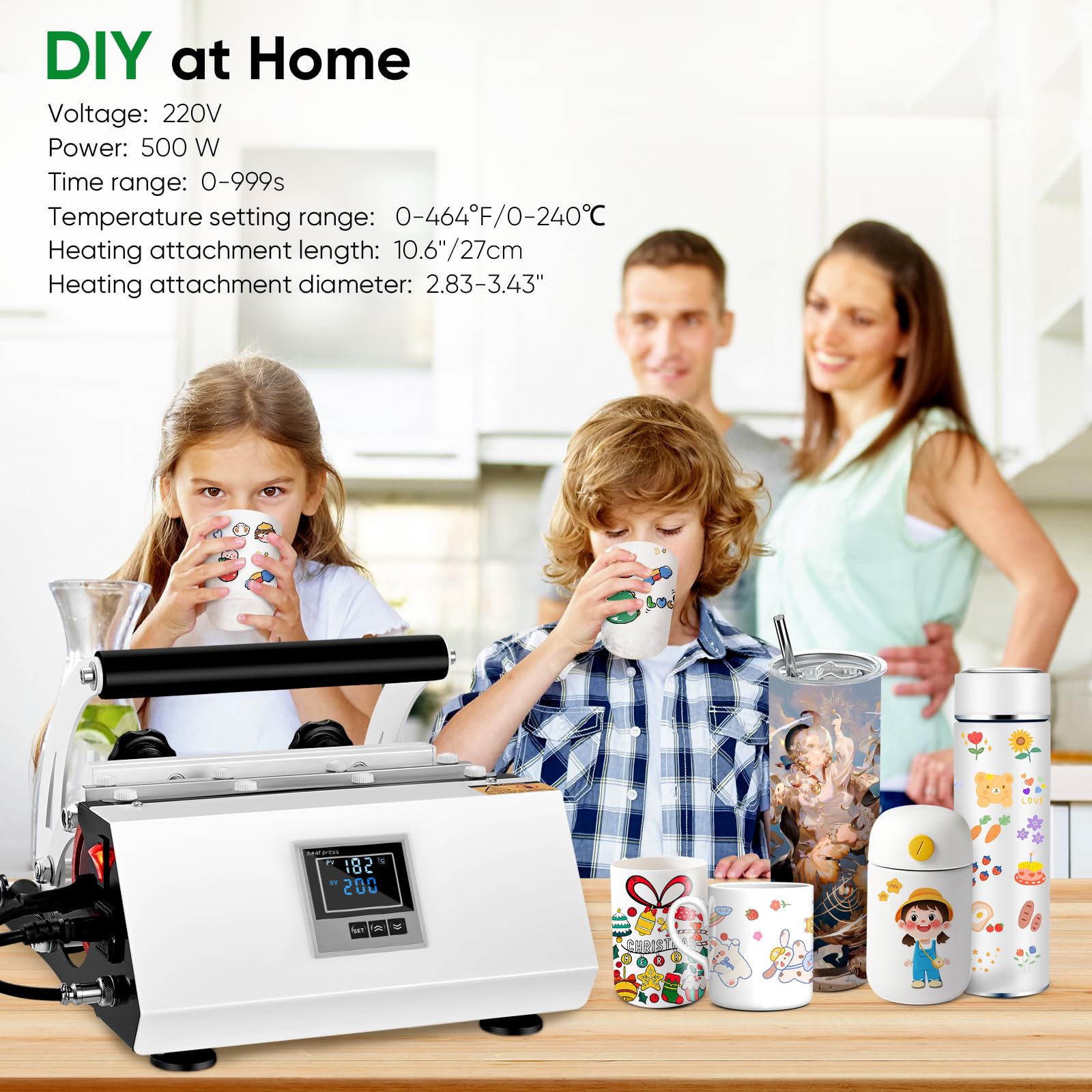 Presse à Chaleur Pour Tasses 20-30 Oz - Machine Sublimation - Température 0-240°C / Minuterie - Pour Mug Céramique/Verre/Métal