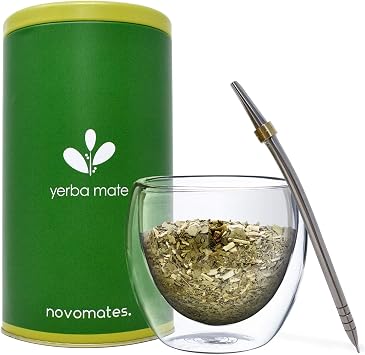 Modern Double Wall Glass Yerba Mate Cup w/ Bombilla Straw - 8.4oz 250ml Gourd, Set of 1