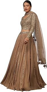 zeel clothing Women's Sequins Zari Embroidered Georgette Lehenga Choli With Dupatta (7090-Beige-Women-Lehenga-Choli-Latest; Free size) (Beige)-picture-14