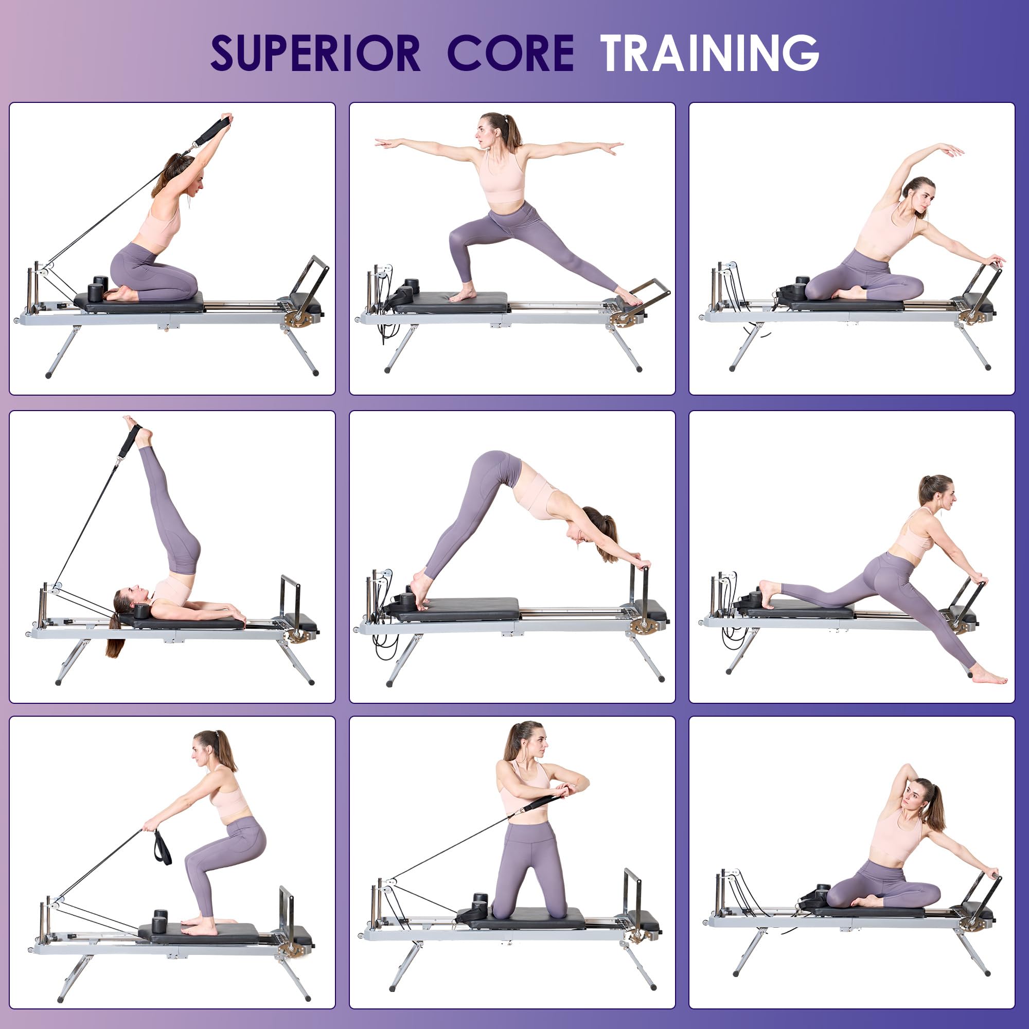 DlandHome Pilates Reformer Machine, Foldable Pilates Machine Equipment for Home, Foldable Reformer Pilates for Beginner, Up to 330lbs