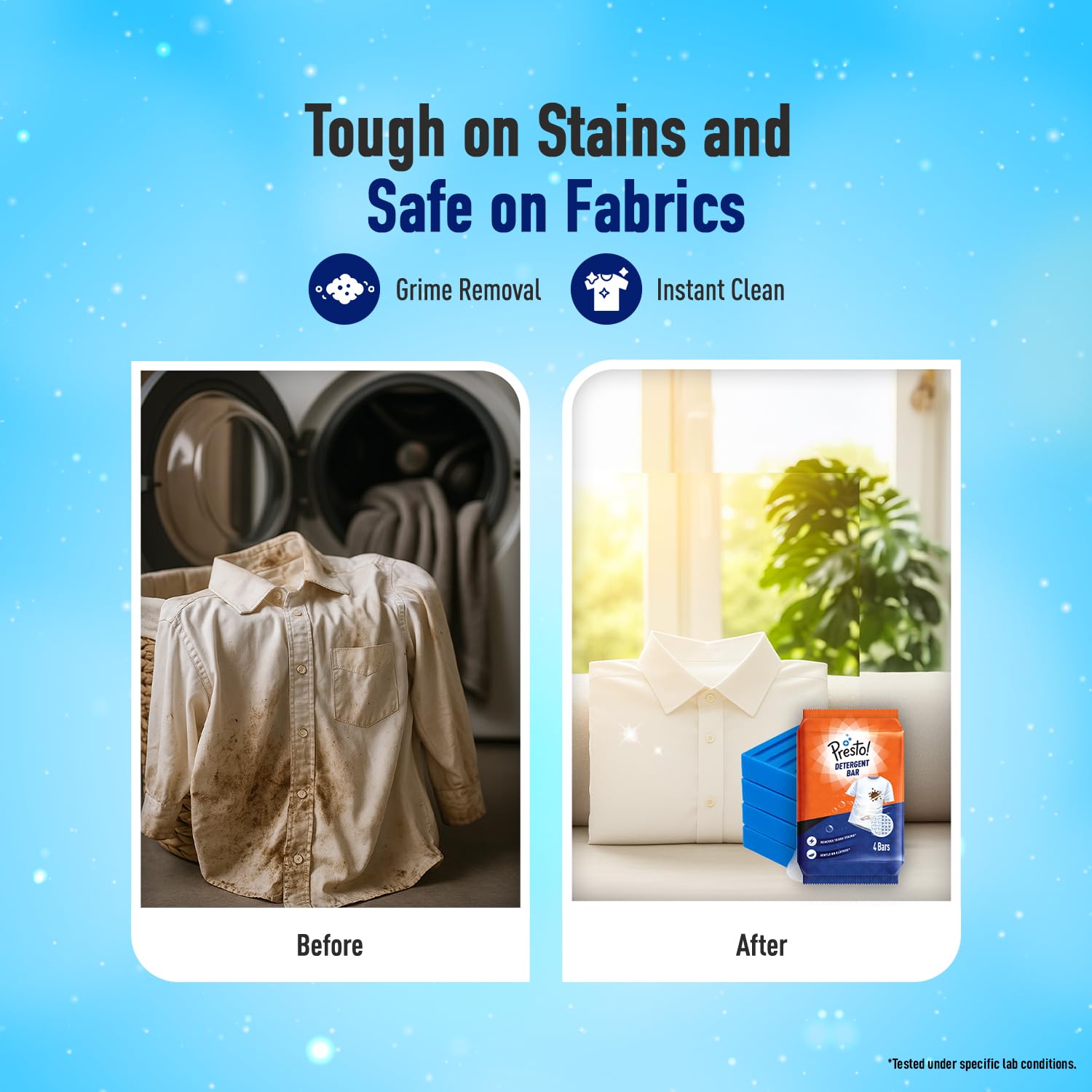 New Year Sale Amazon Brand - Presto! Detergent Bar | 250G | 4 Count | 4 Bars Each X Pack Of 1 | Tough On Stains | Gentle On Fabrics | Colour-Safe | Refreshing Fragrance | Gentle On Hands 2 New Year Sale Amazon Brand - Presto! Detergent Bar | 250G | 4 Count | 4 Bars Each X Pack Of 1 | Tough On Stains | Gentle On Fabrics | Colour-Safe | Refreshing Fragrance | Gentle On Hands