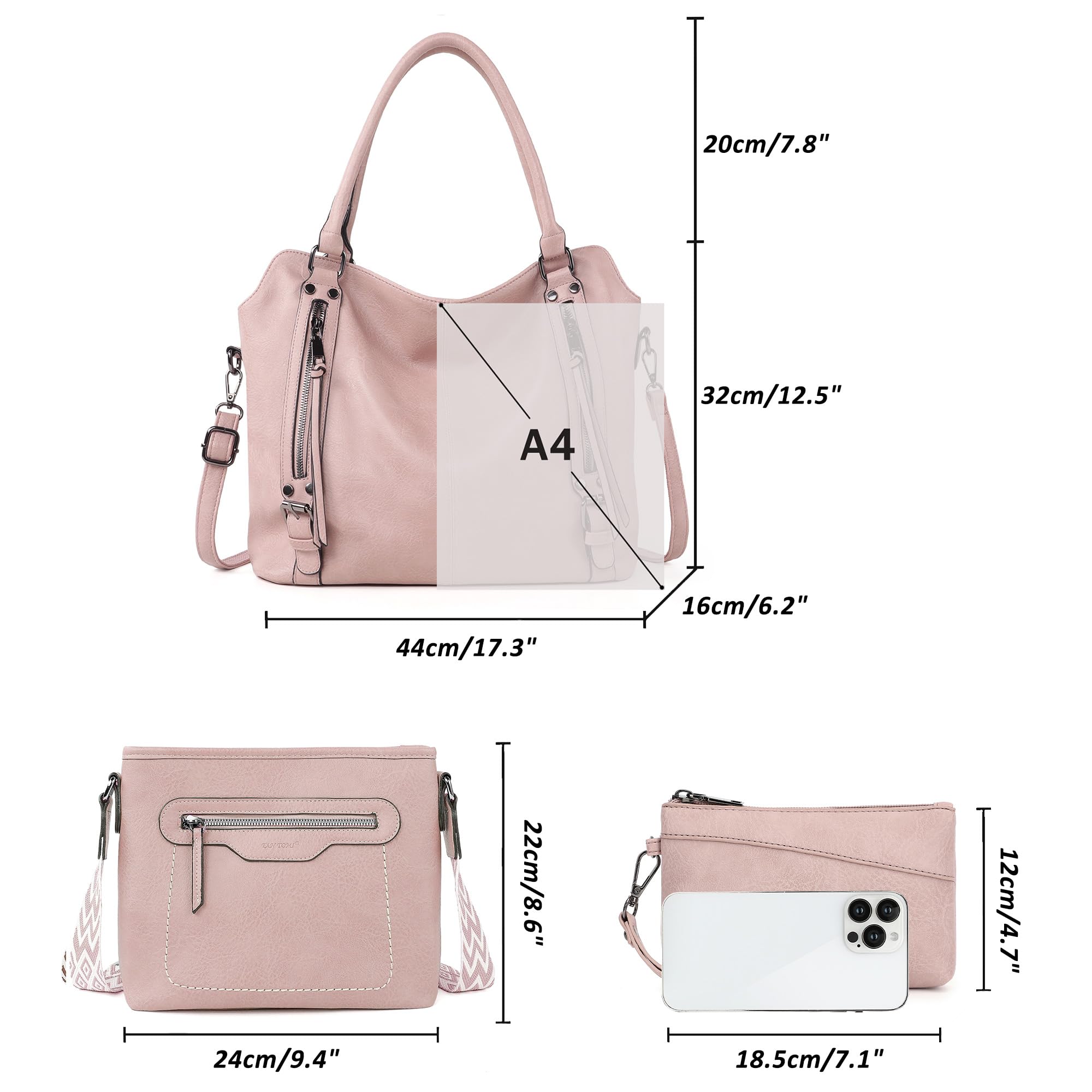 TANTOMI Bolso de mano para mujer, juego de 3 unidades, bolso grande con varios compartimentos, bolso bandolera para mujer con asa, bolsos de hombro para mujer, para trabajo y viajes