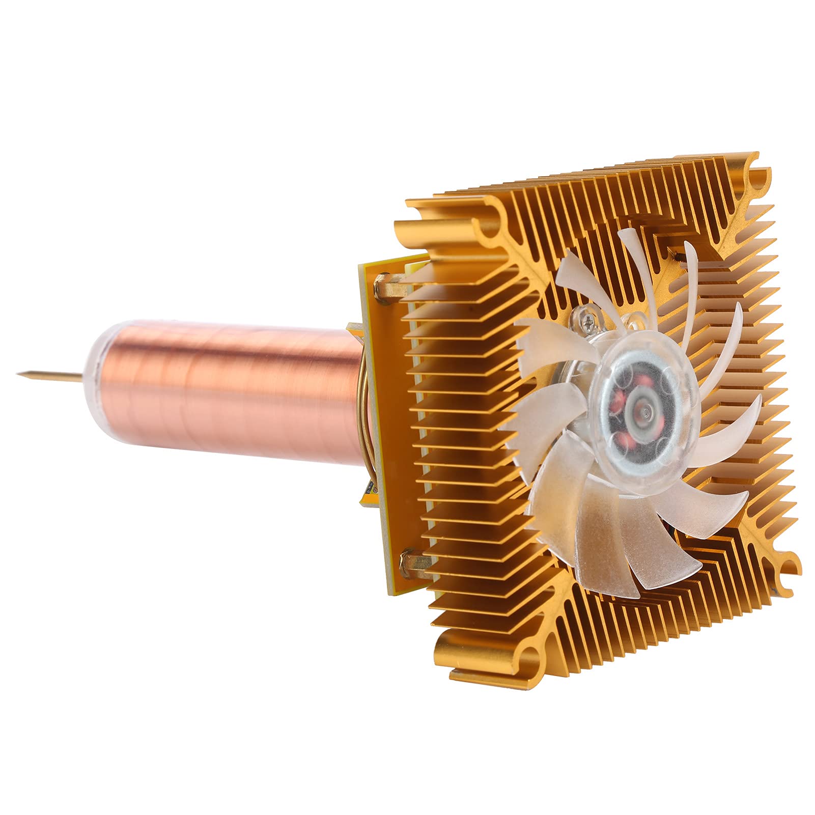 Physik-Experimentierkasten mit Messingspulen, Lichteffekten und CPU-Kühlerbasis für wissenschaftliche Vorführungen und Bastelprojekte; goldfarbenes Leistungsmodul mit abneh