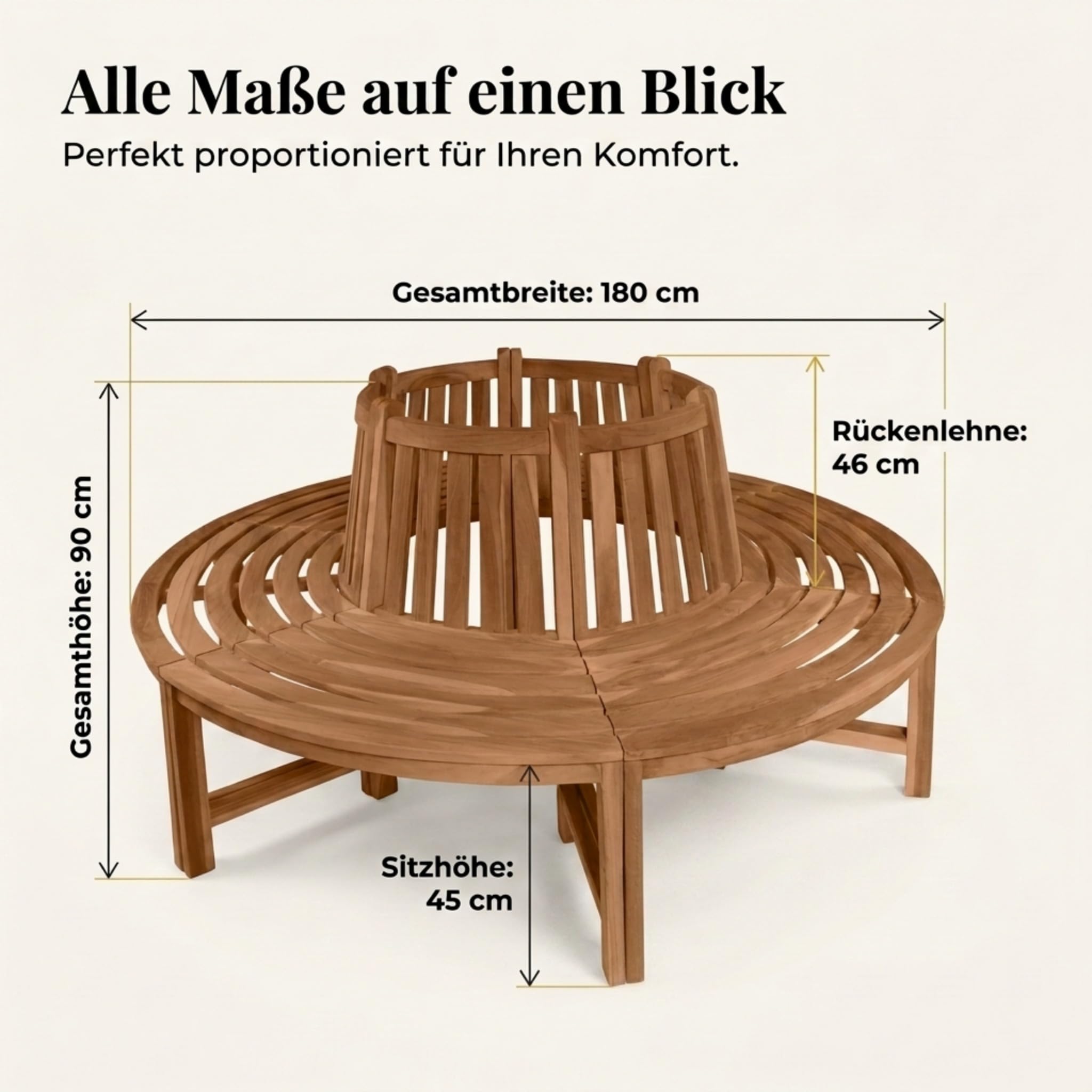 SAM Premium Baumbank Timo rund 180 cm, 360° Rundbank um den Baum aus Teakholz massiv, wetterfeste Gartenbank für bis zu 8 Personen, Holzbank rund für Garten und Terrasse