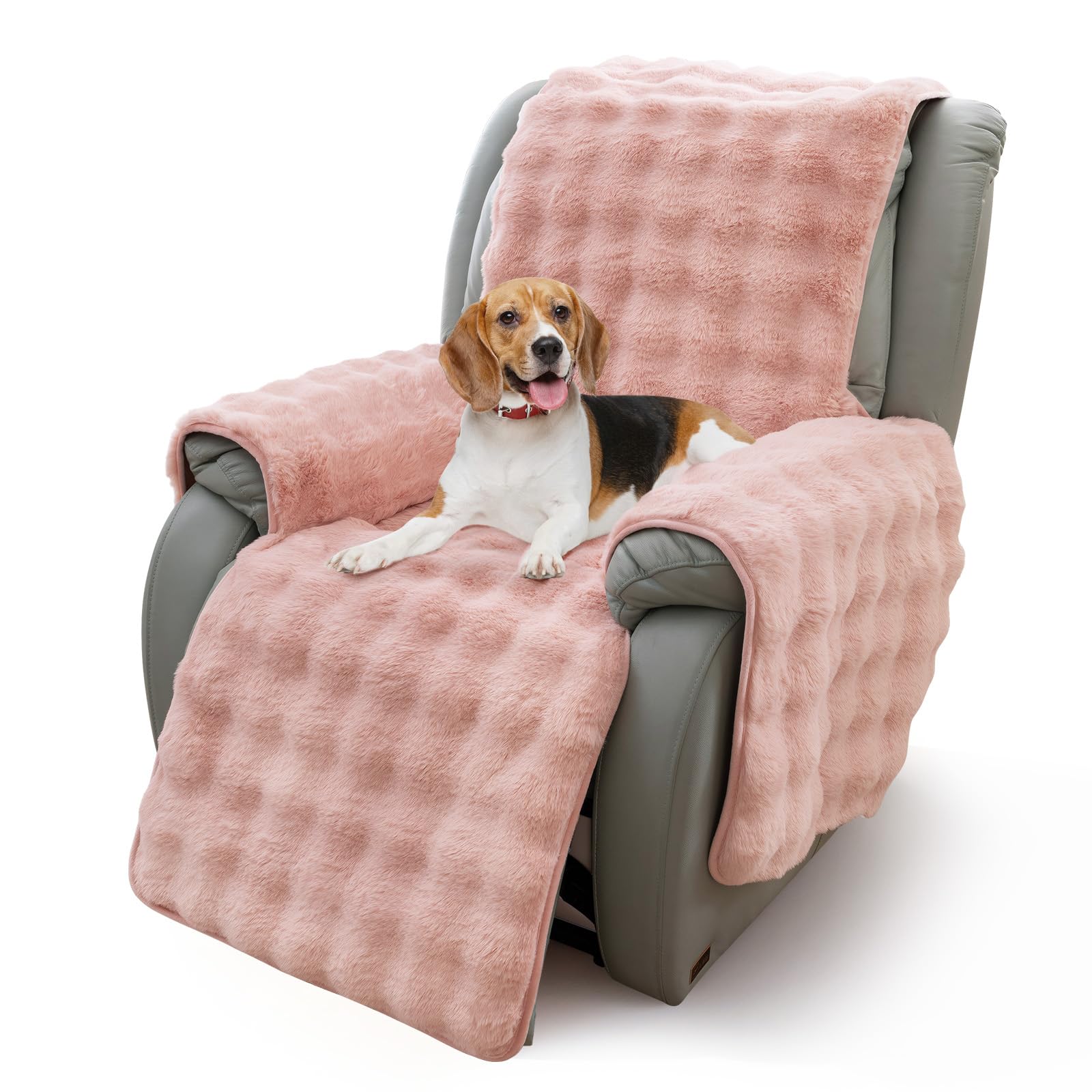 GKXLH Recliner Chair Covers - Soft Rabbit Faux Fur Recliner Cover, Non-slip Recliner Chair Cover, Cozy Recliner Covers That Stay in Place, Cover for Recliner Chair for Chair Protector (Pink)