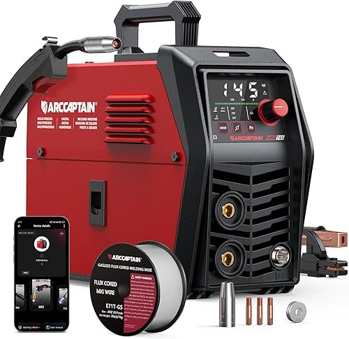 ARCCAPTAIN iControl MIG145 Pro 145A Flux Core MIG Soldador 120V Soldador MIG sin gas MIGMMA StickLift TIG, máquina soldadora 3 en 1 con sinergia,
