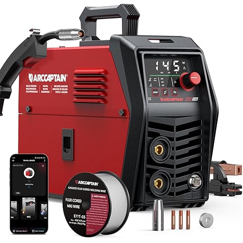 ARCCAPTAIN iControl MIG145 Pro 145A Flux Core MIG Welder 120V Welding Machine Gasless MIG Welder Flux MIG/MMA Stick/Lift TIG, 3 in 1 Welder Machine with Synergy, Portable Welder, APP Control