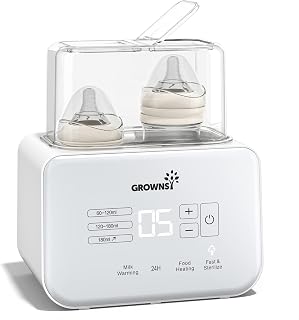 Grownsy 8-in-1 Baby Bottle Warmer: Fast 3-Min Milk Warmer, Fits 2 Bottles, Timer, Defrost, Sterilize, Food Heat & Keep Warm