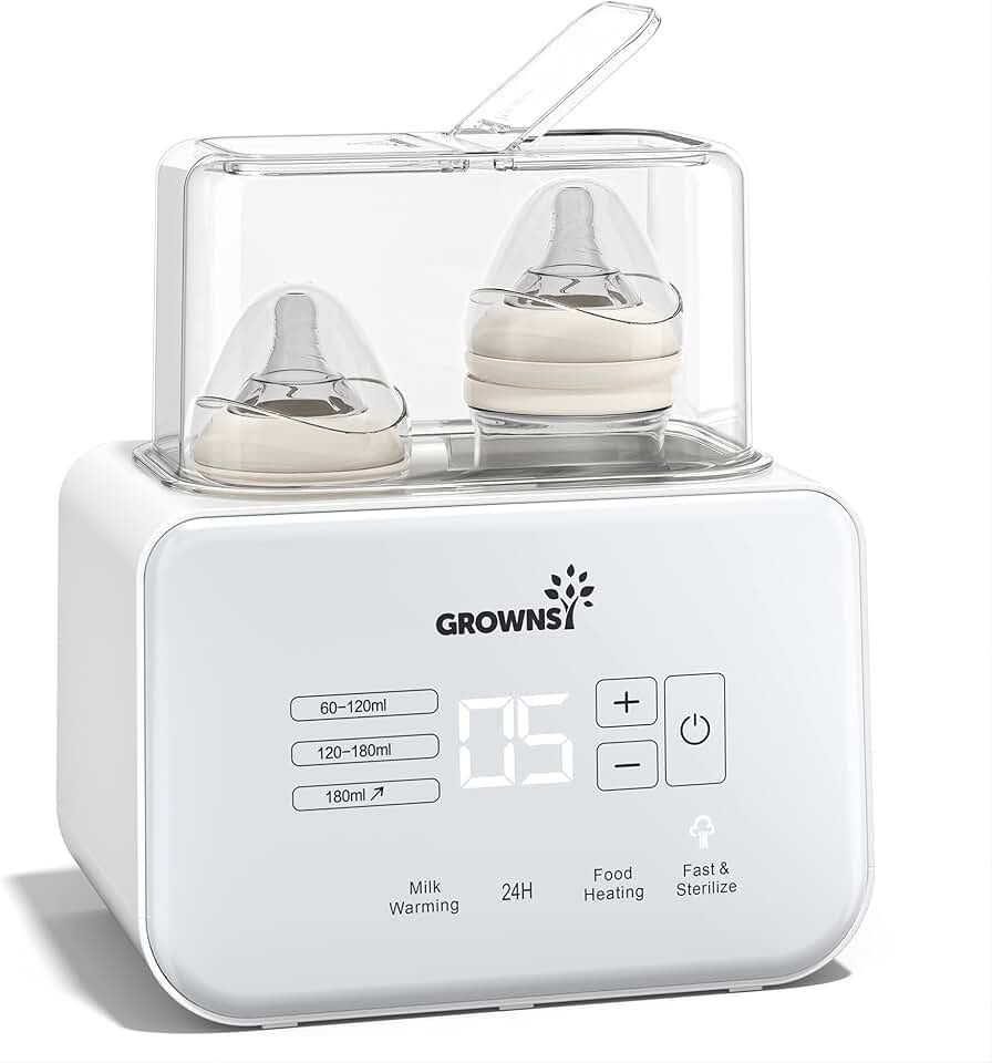 嬰兒 奶瓶 Warmer, Grownsy 8-於-1 快速 Milk Warmer 含 Timer 母乳 or 配方奶粉, Fits 2 Bottles, Accurate Temperature Control, 含 Defrost, Sterili-zing, Keep, Heat 嬰兒食品 Jars Function Global Recycled Standard