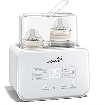 Baby Bottle Warmer, Grownsy 8-in-1 Fast Milk Warmer with Timer Breastmilk or Formula, Fits 2 Bottles, Accurate Temperature Control, with Defrost, Sterili-zing, Keep, Heat Baby Food Jars Function