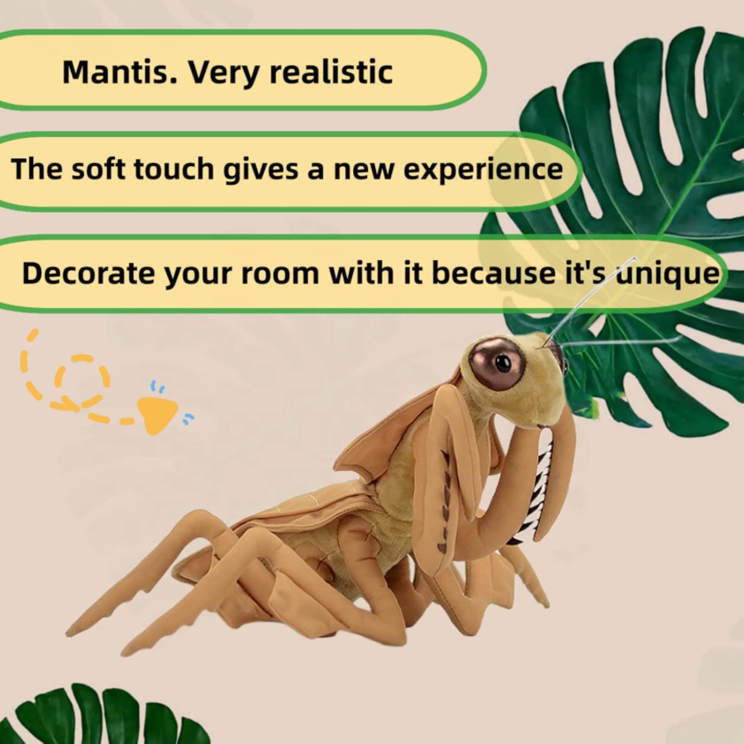 FRANKIEZHOU Simulation Dead Leaf Praying Mantis Plush, Lifelike Mantis Stuffed Animal,Insect Toys Gifts for Kids,Home Decor 11" Brown