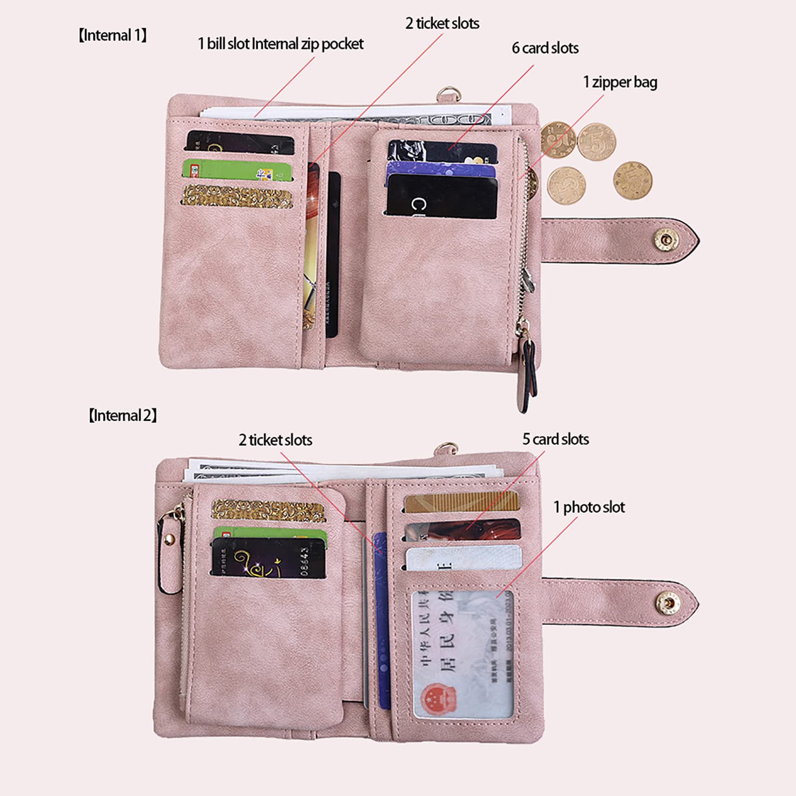 Damen Geldbeutel mit RFID Kurze, Niedliche, Dreifach Gefaltete Damengeldbörse mit Mehreren Karten, Kleine, Frisch Gefrostete Geldbörse,Pink,One Size