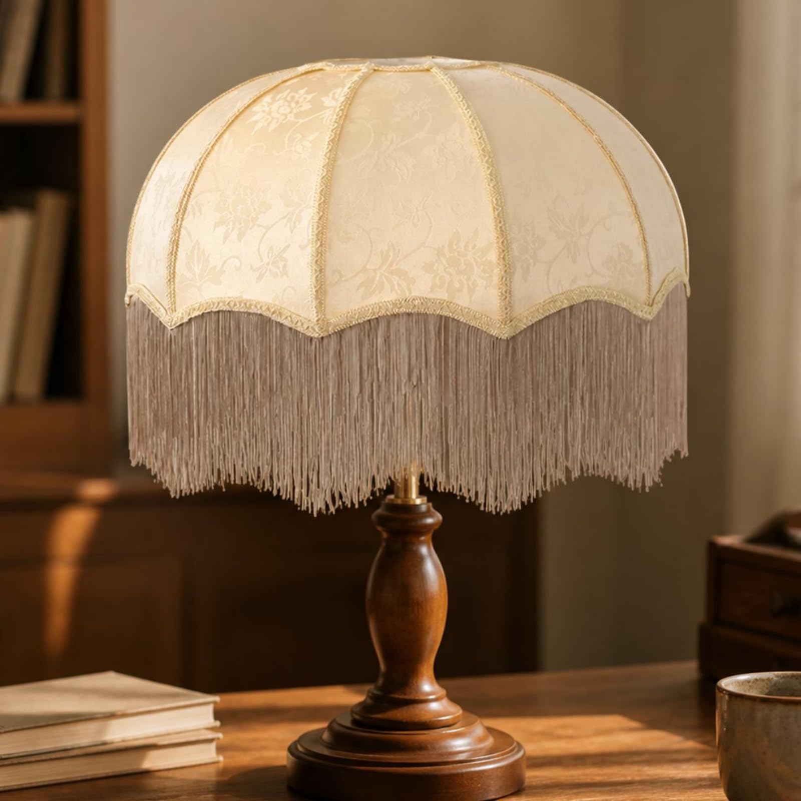 Abat-Jour Cloche Frangé, 40 Cm, Beige